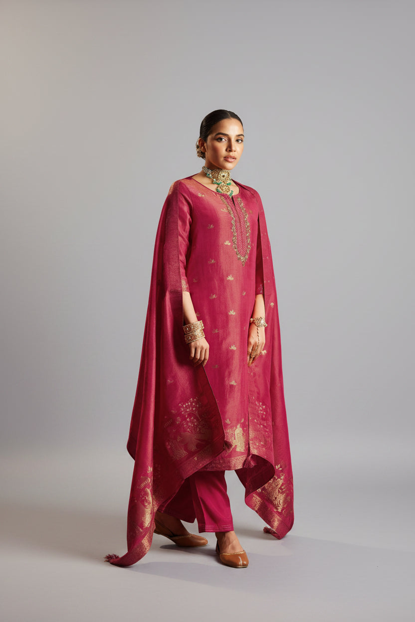 Rozenna Jacquard Embroidered Kurta Set