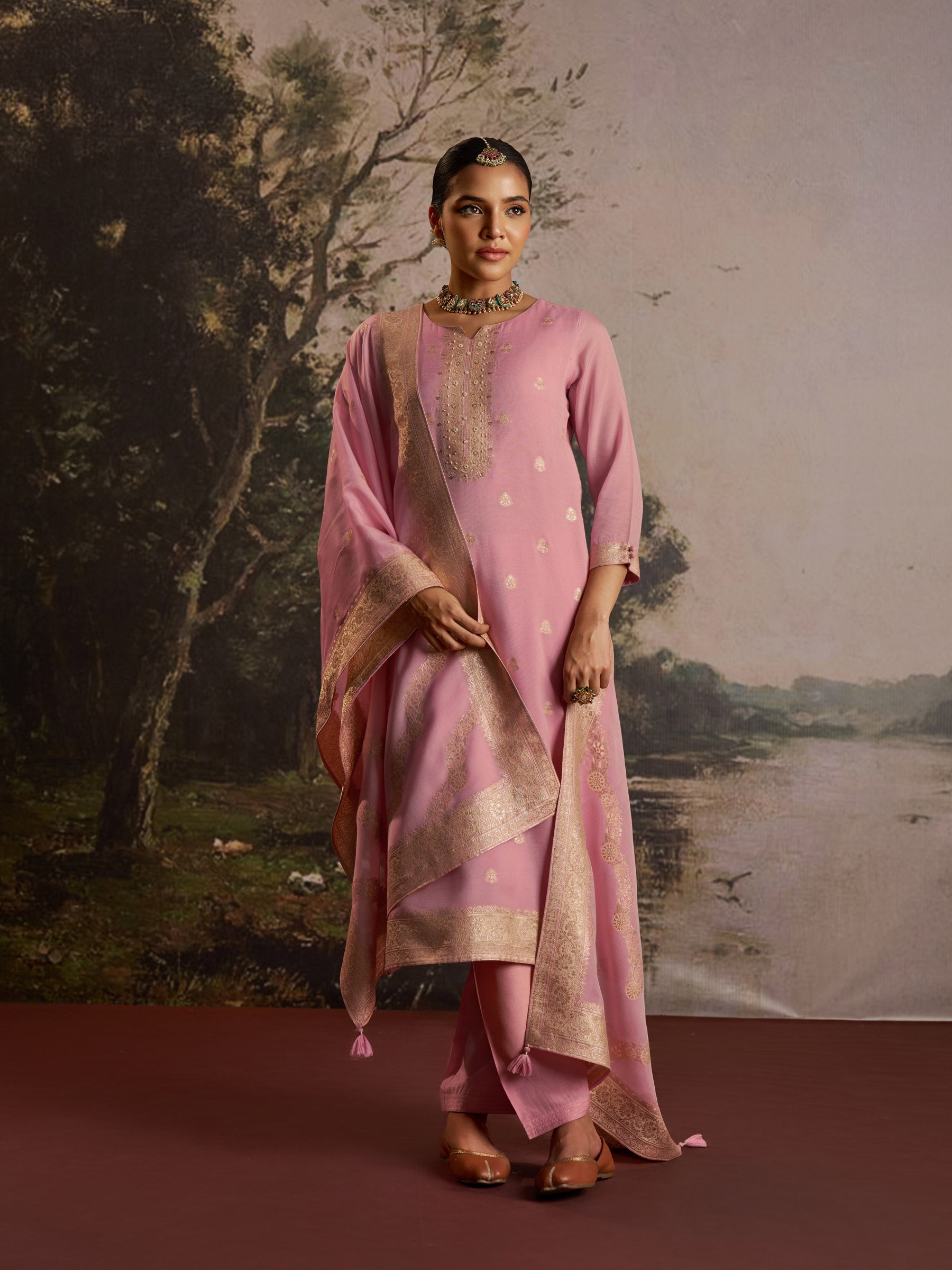 Opalique Chanderi Kurta Set