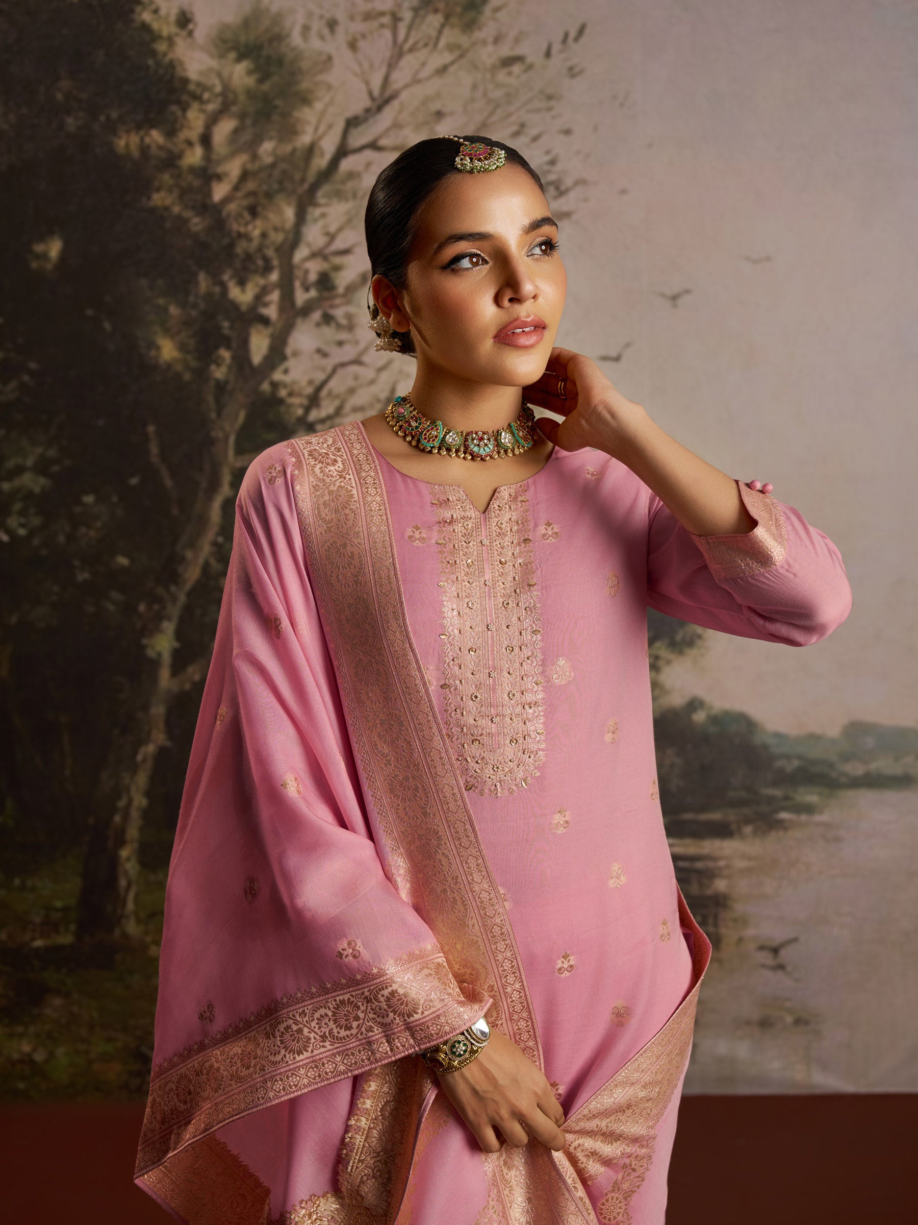 Opalique Chanderi Kurta Set