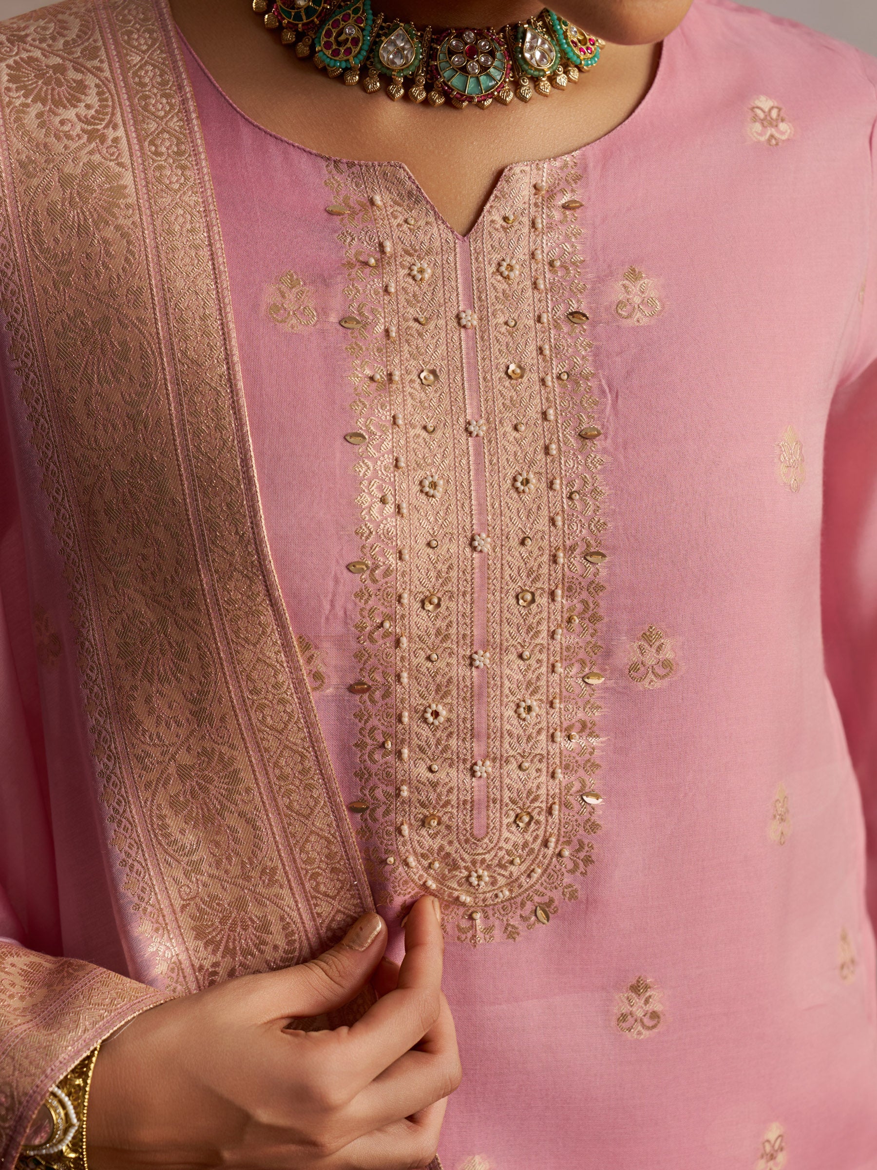 Opalique Chanderi Kurta Set