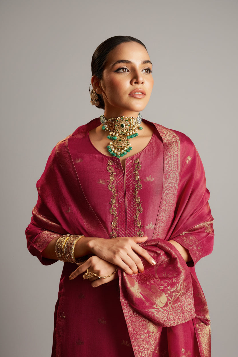 Rozenna Jacquard Embroidered Kurta Set