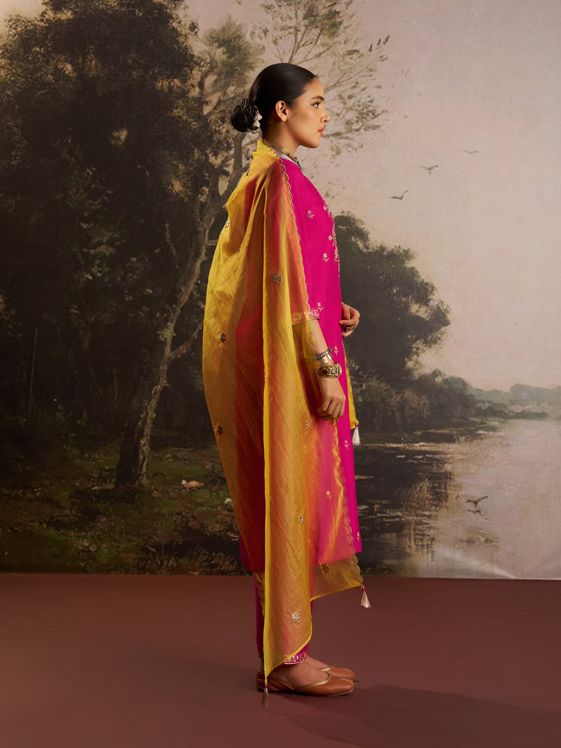 Cerise Silk Embroidery Kurta Set