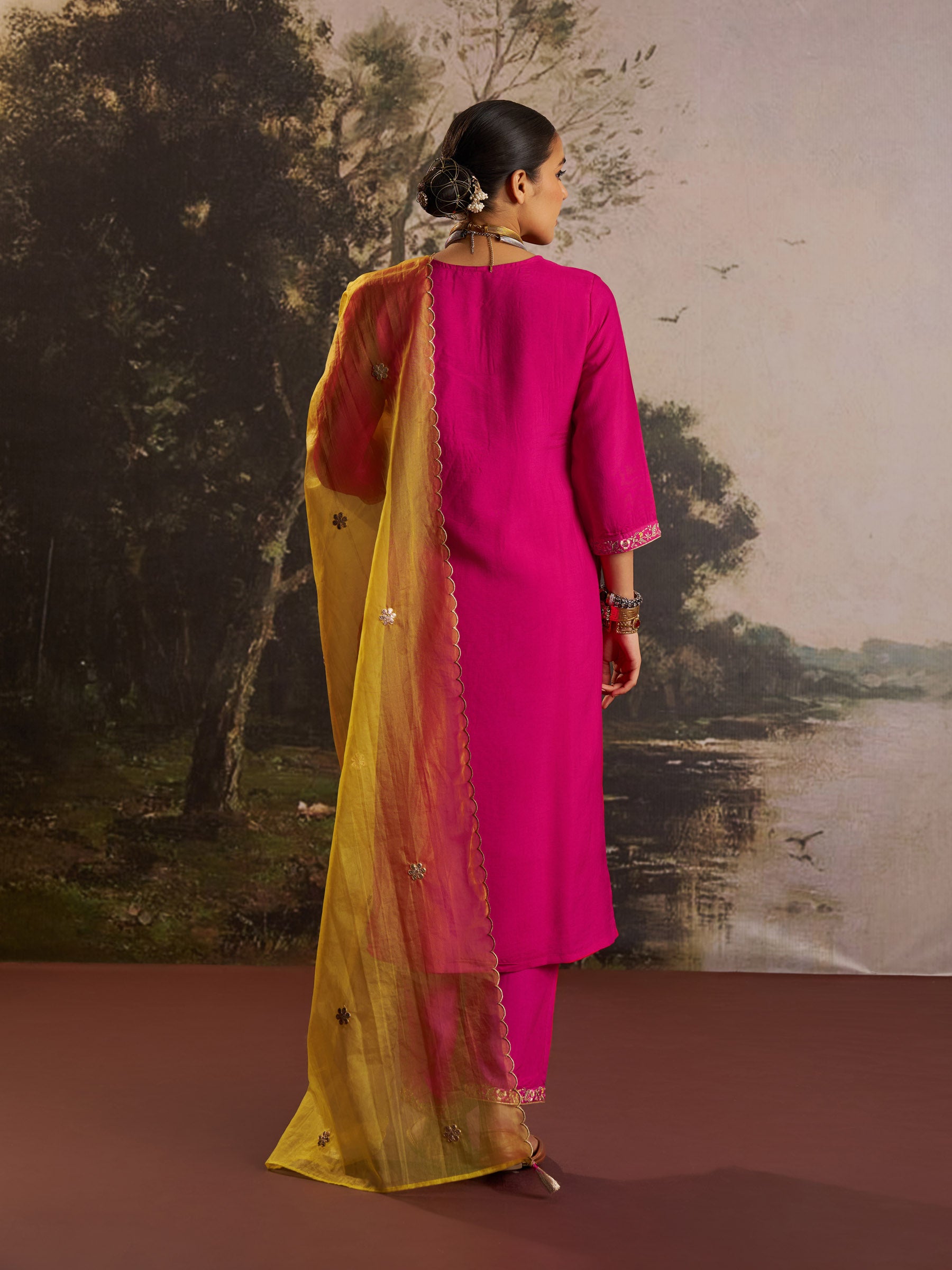 Cerise Silk Embroidery Kurta Set