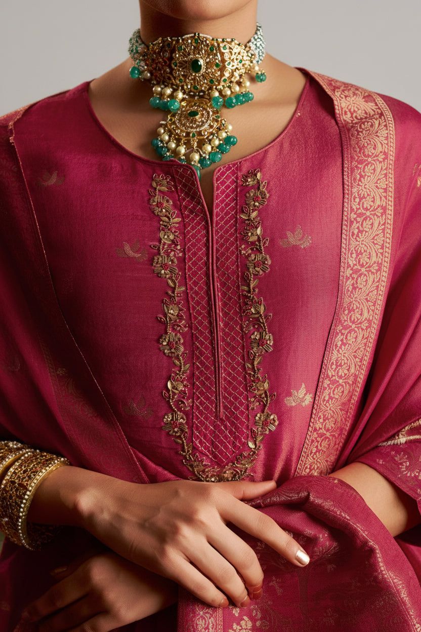 Rozenna Jacquard Embroidered Kurta Set