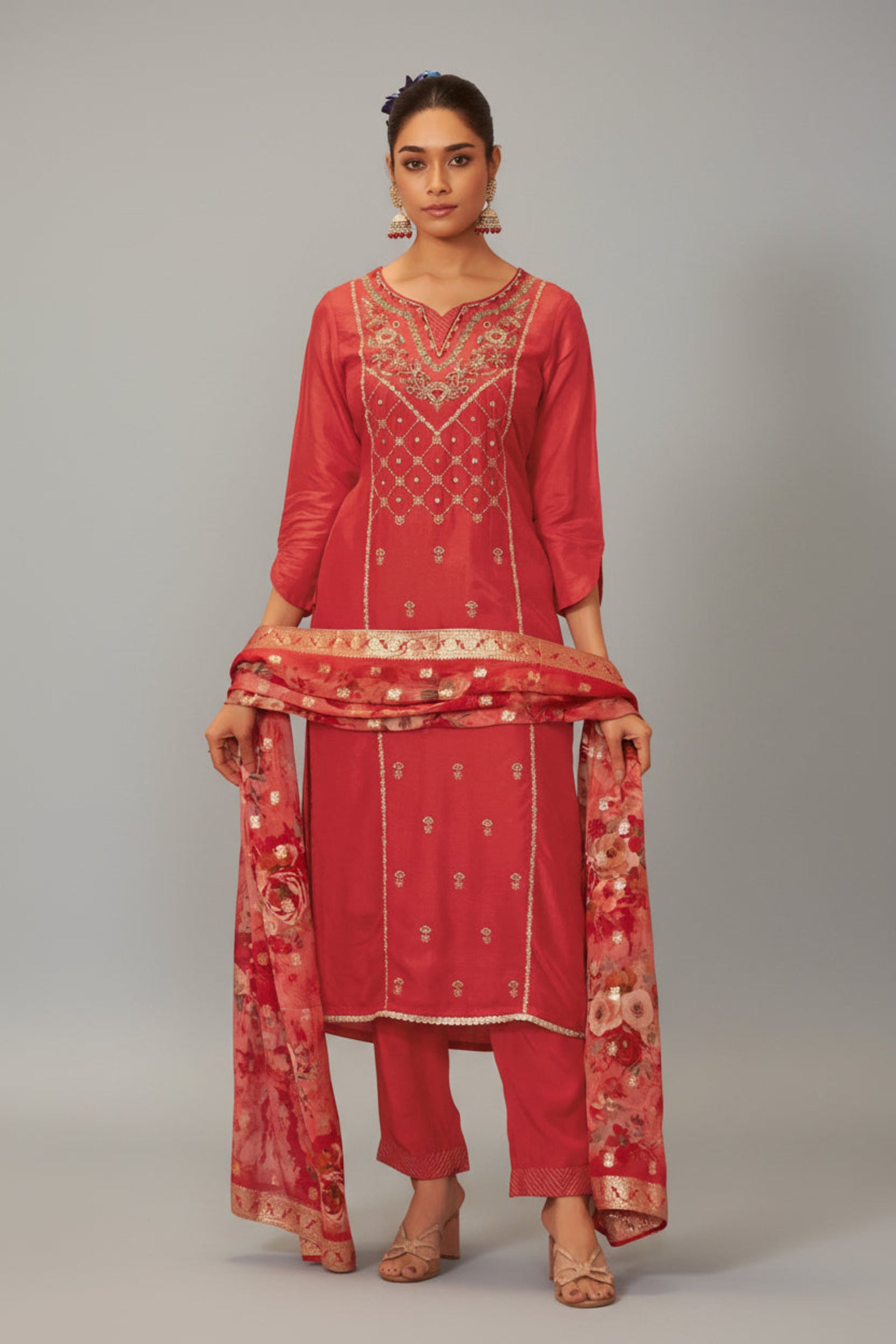 Orange Handworked Silk Festive Kurta Set