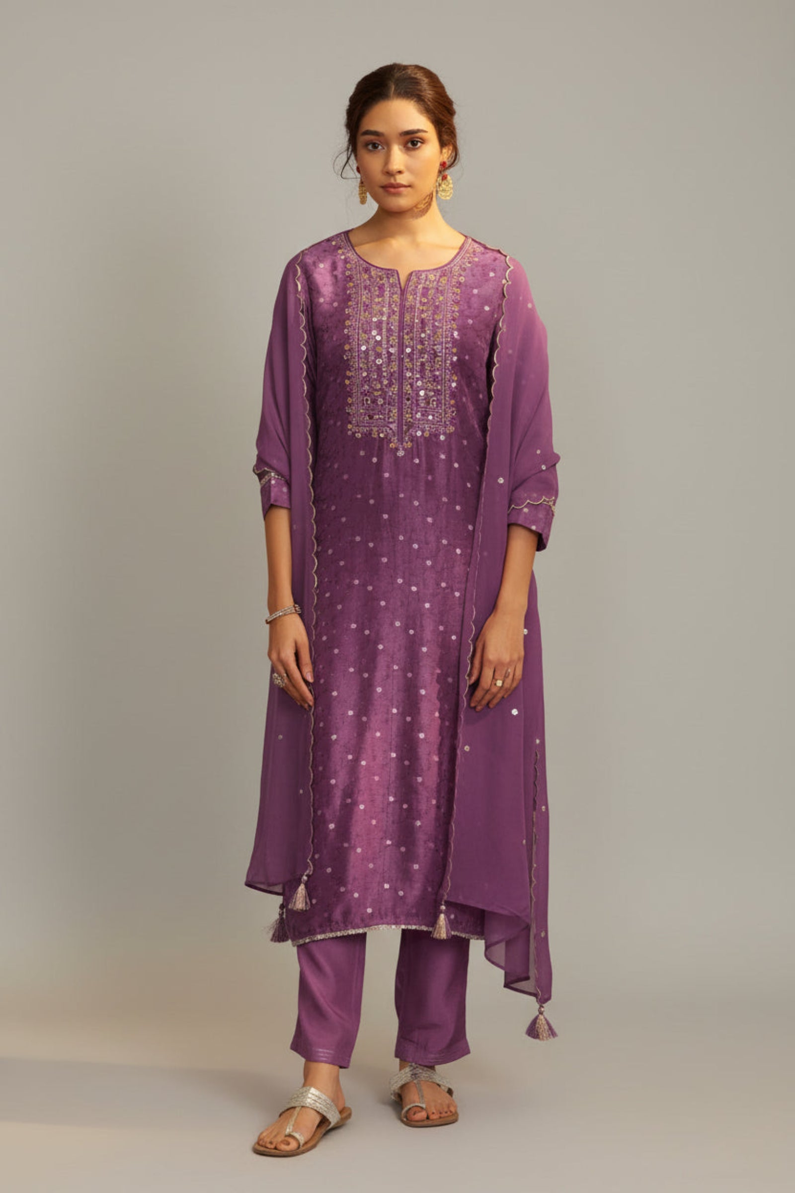 Mirror Embroidery Kurta Set – Purple