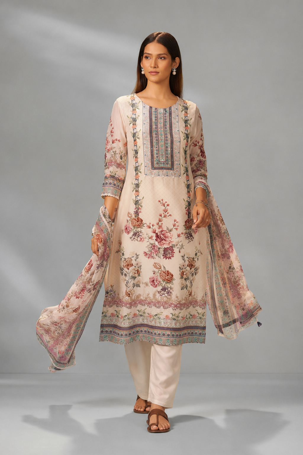 Digital Print Crepe Silk Kurta Set