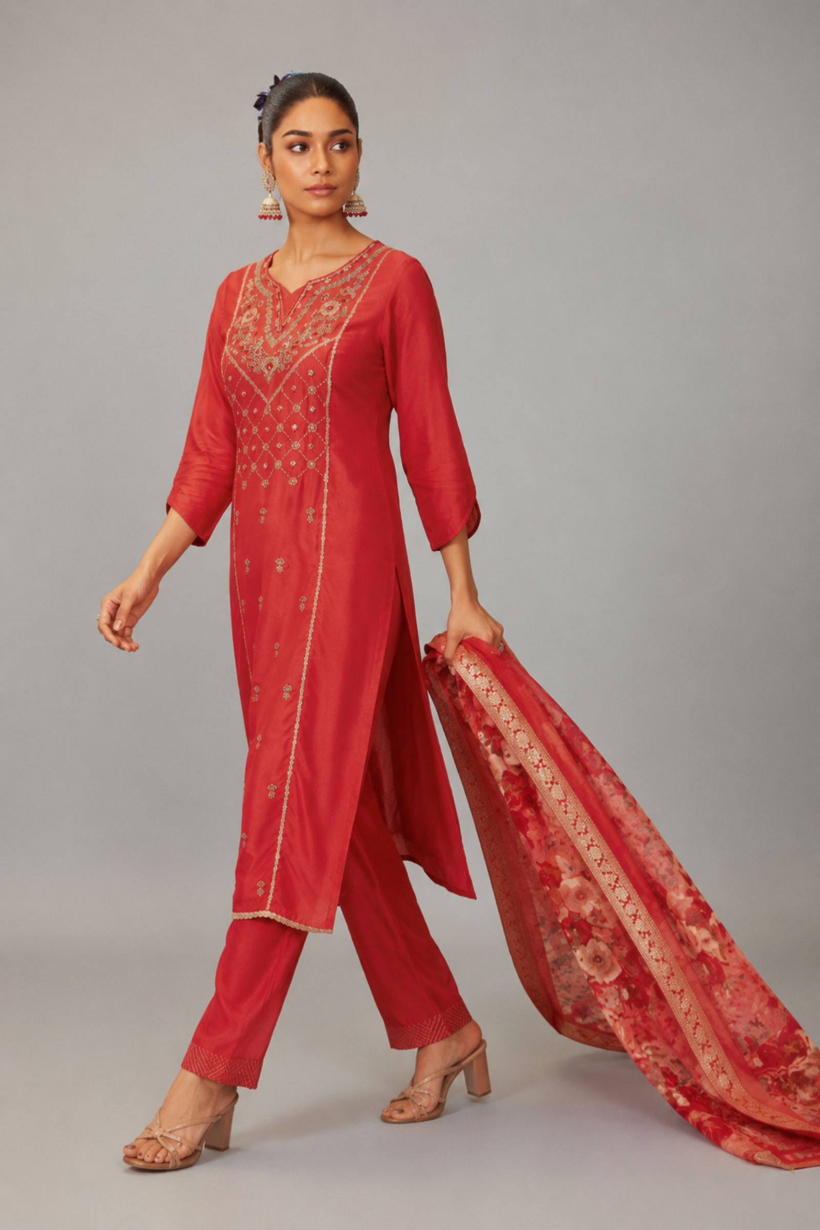 Orange Handworked Silk Festive Kurta Set