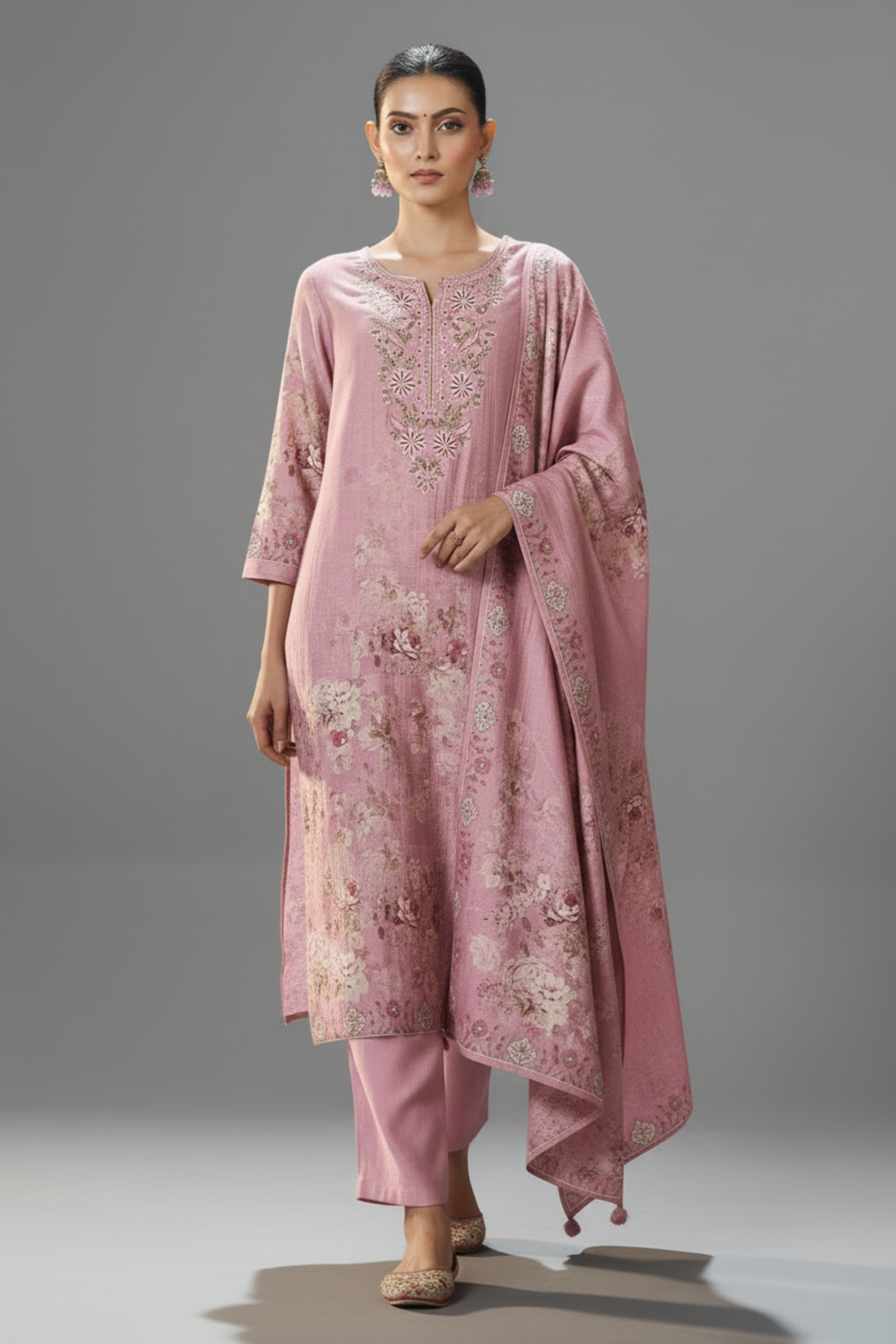 Dusty Rose Digital Printed Viscose Kurta Set