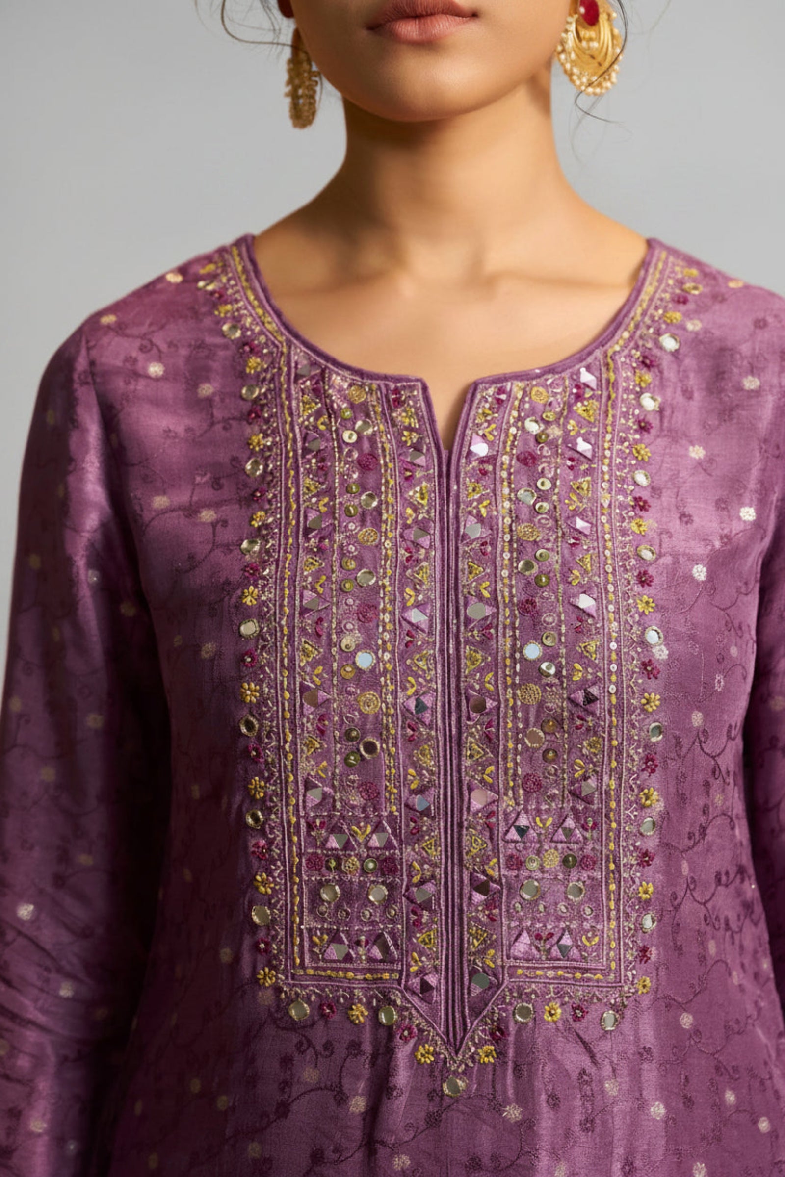 Mirror Embroidery Kurta Set – Purple