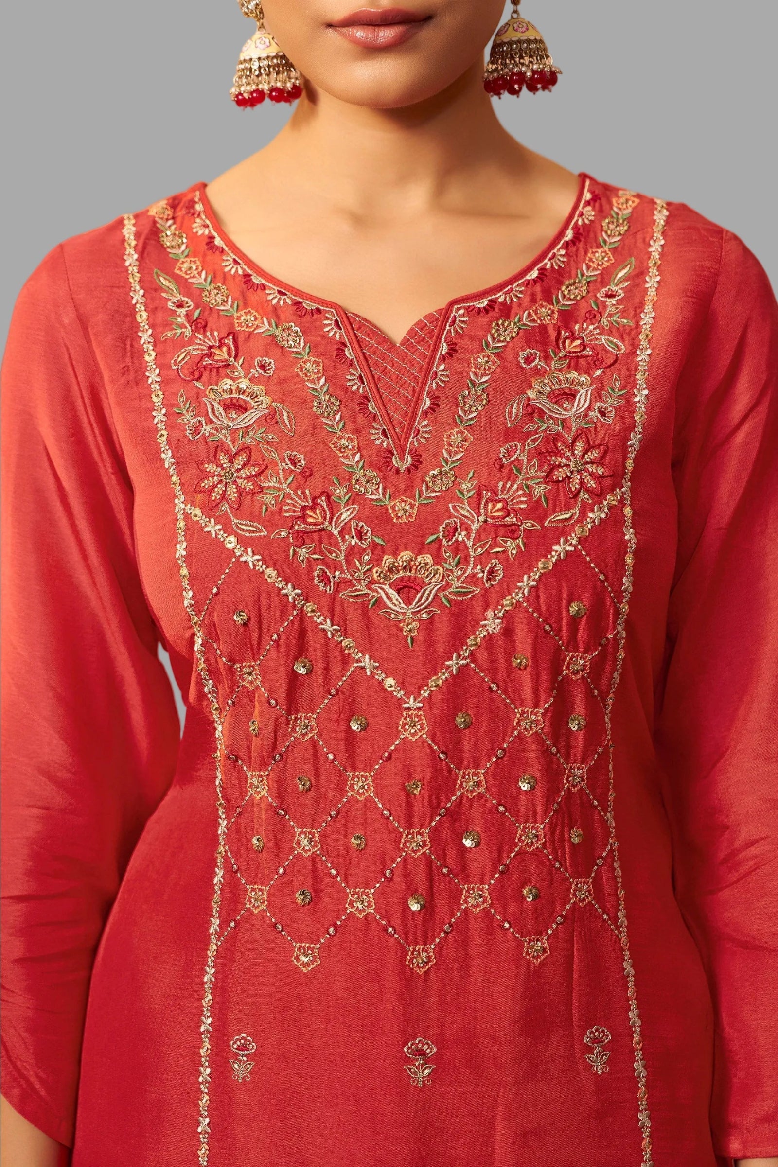Orange Handworked Silk Festive Kurta Set