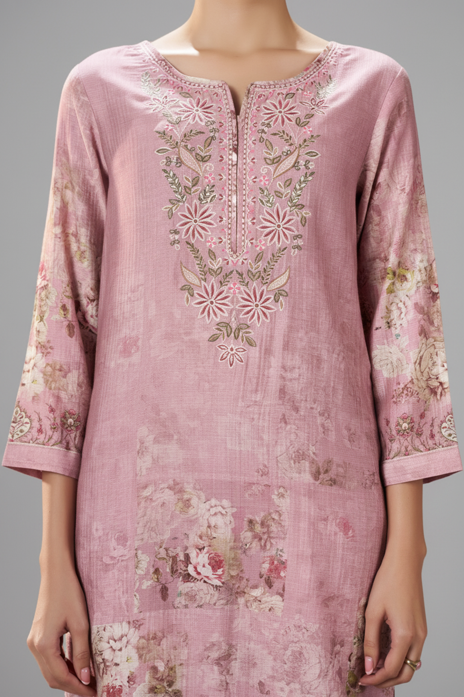 Dusty Rose Digital Printed Viscose Kurta Set