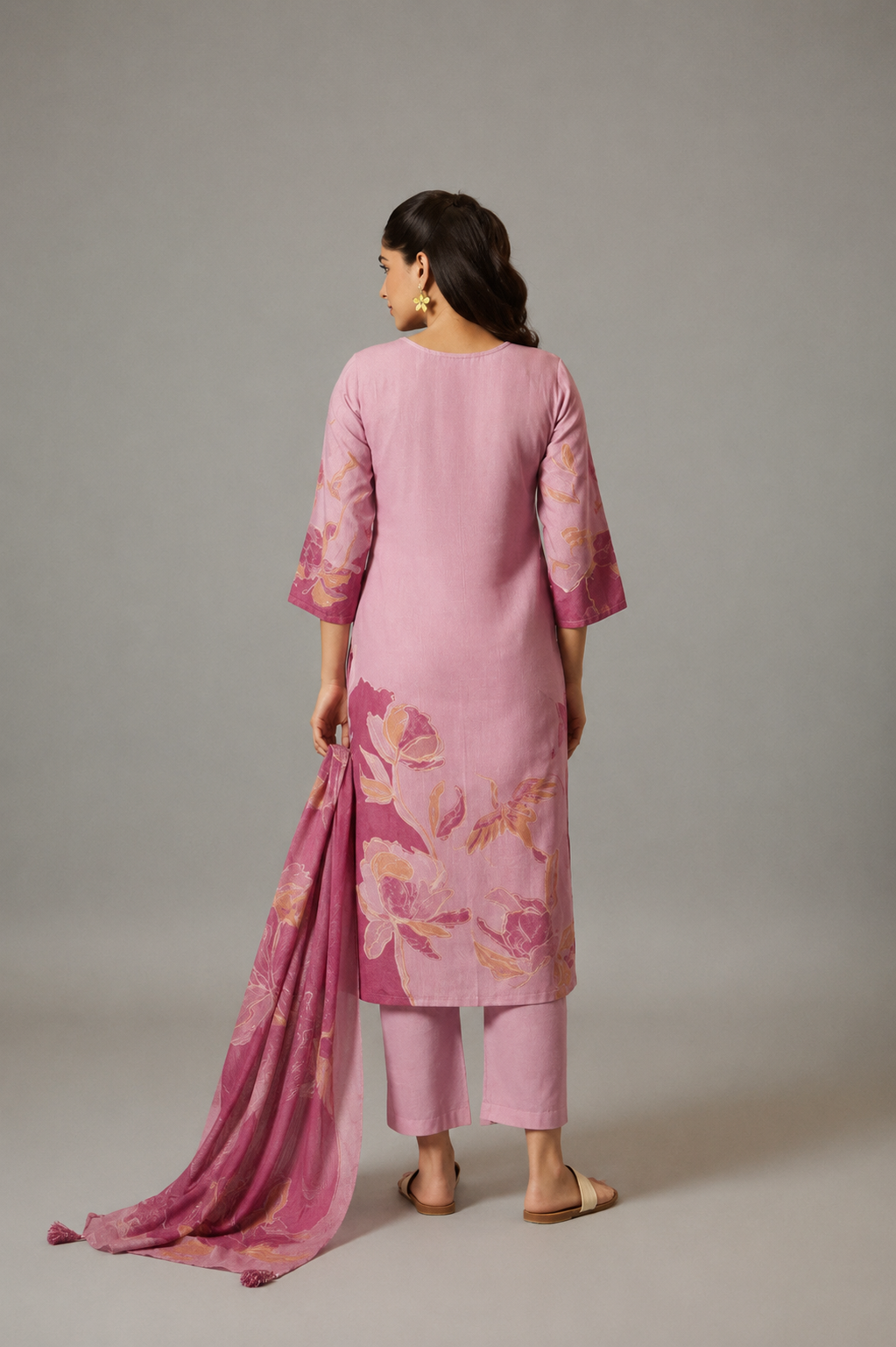 Peony Pink Cotton Linen Digital Print Kurta Set