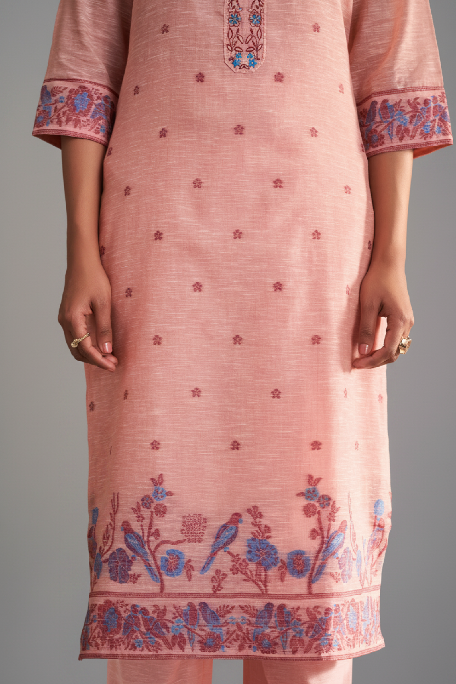 Blush Berry Linen Chanderi Jacquard Kurta Set