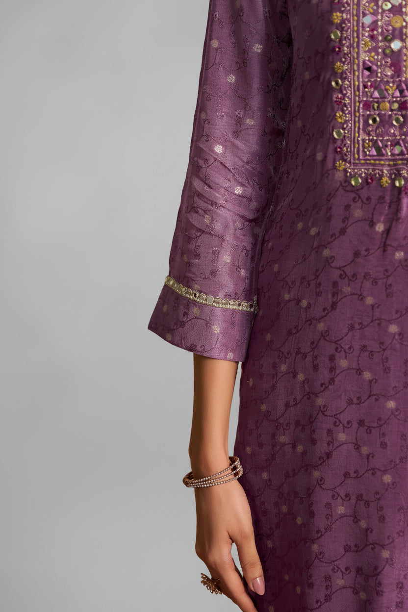 Mirror Embroidery Kurta Set – Purple