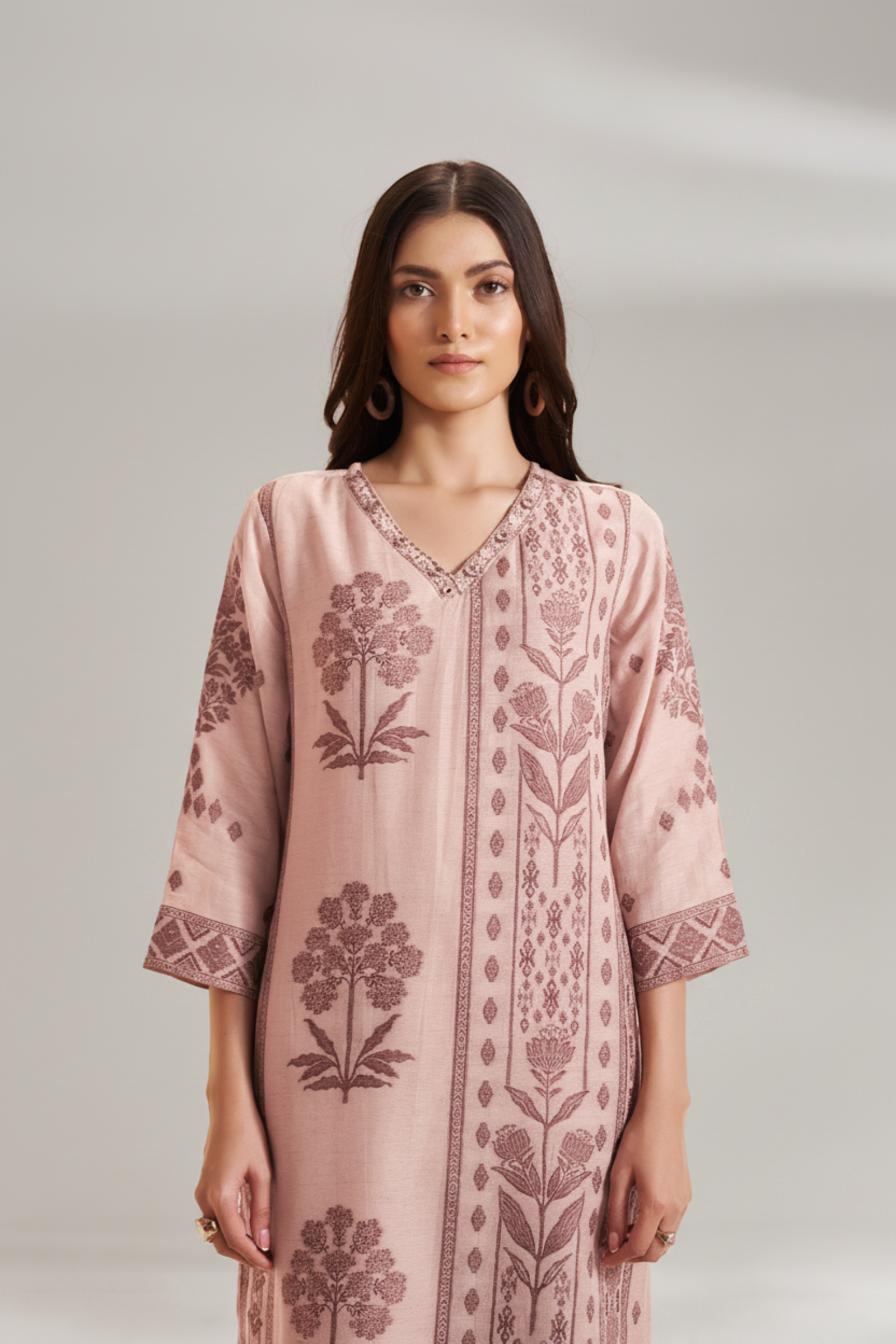 Blush Mocha Linen Jacquard Kurta Set