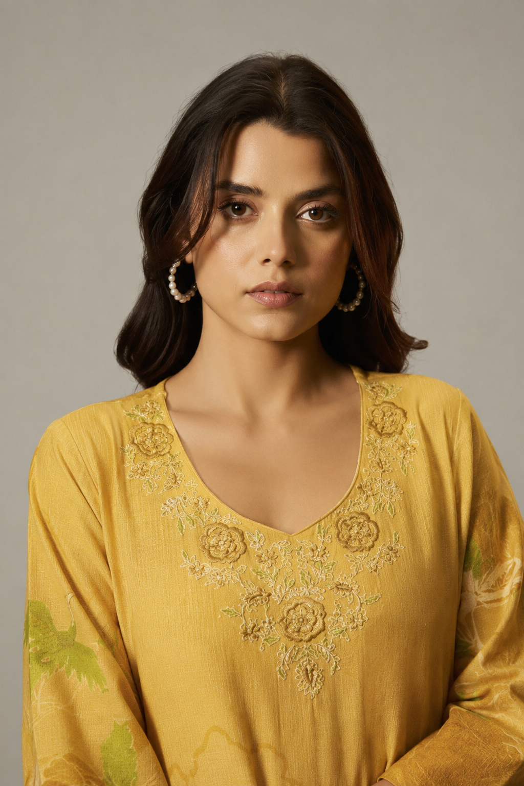 Saffron Yellow Cotton Linen Digital Print Kurta Set