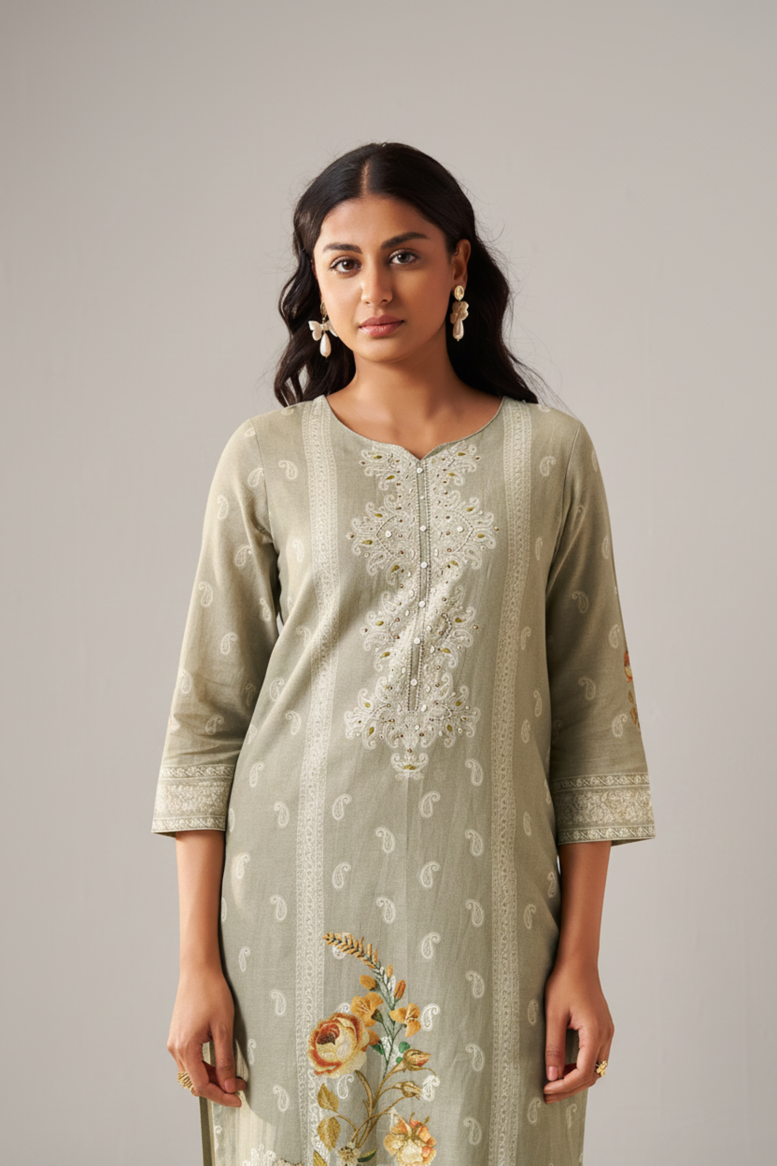 Sage Dune Cotton Linen Digital Printed Kurta Set