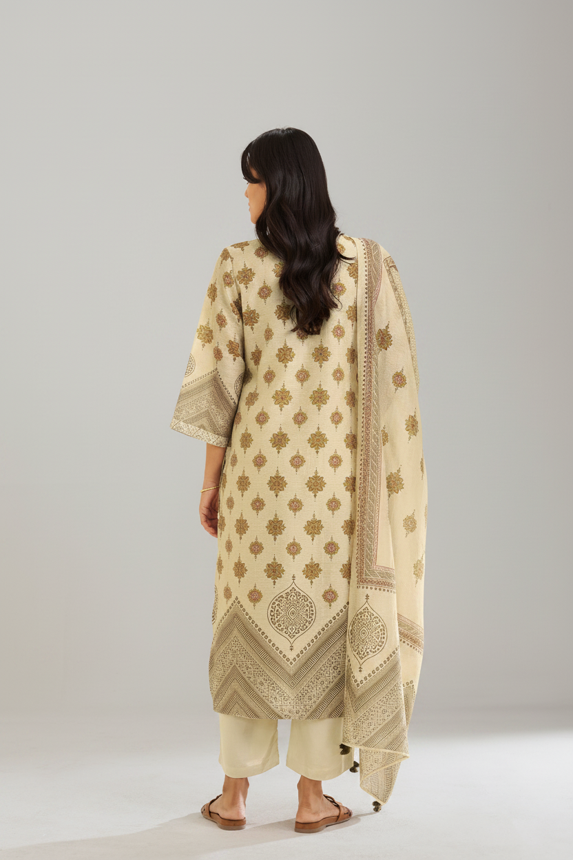 Mughal Parchment Shimmer linen Digital printed Kurta Set