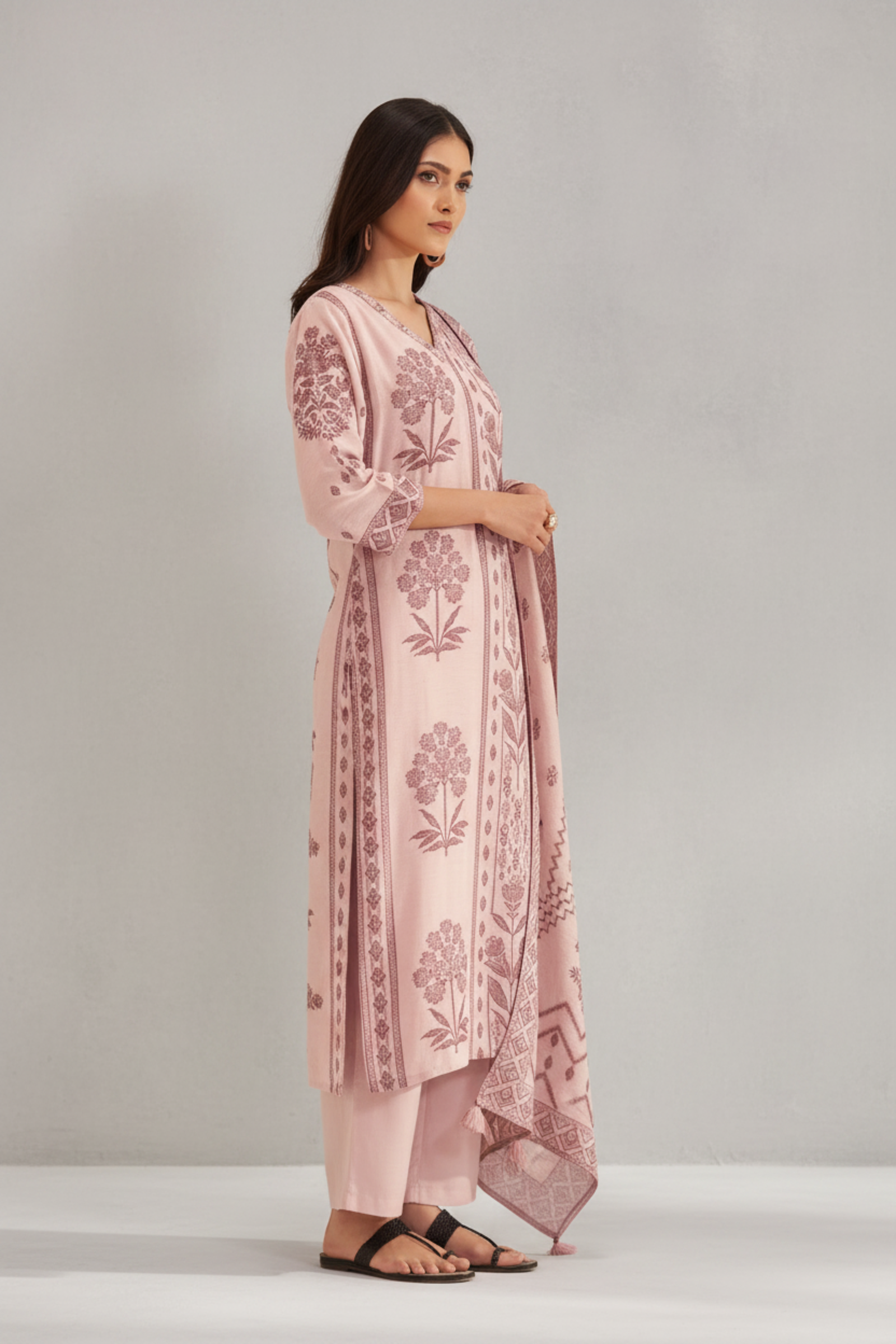 Blush Mocha Linen Jacquard Kurta Set