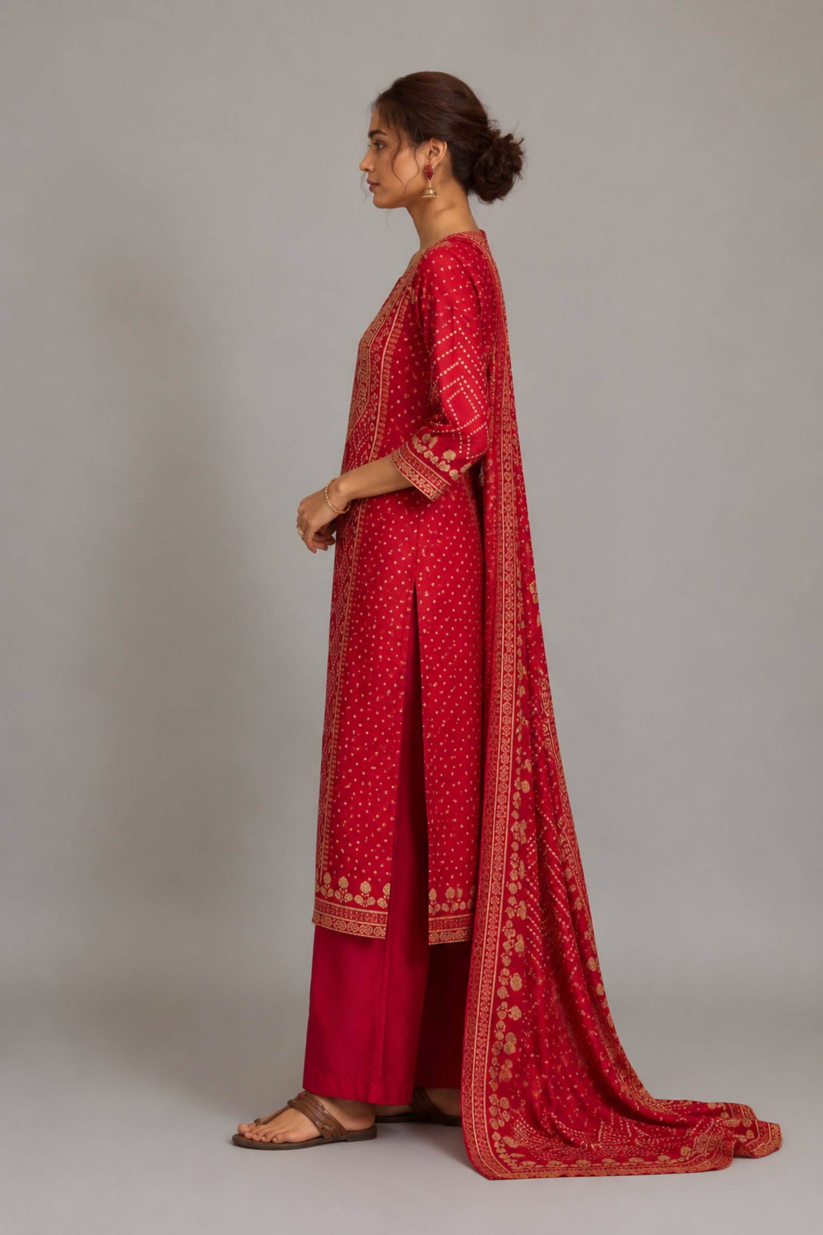 Bandhani Digital Print Kurta Set – Red