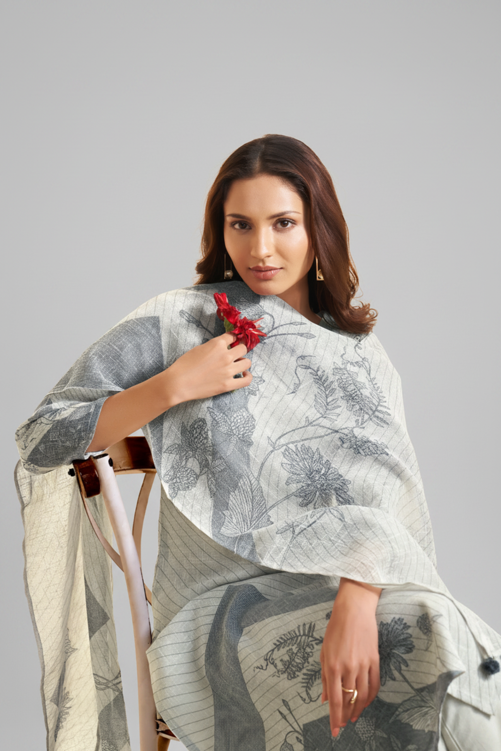 Silver Ash Linen Cotton Digital Printed Kurta Set
