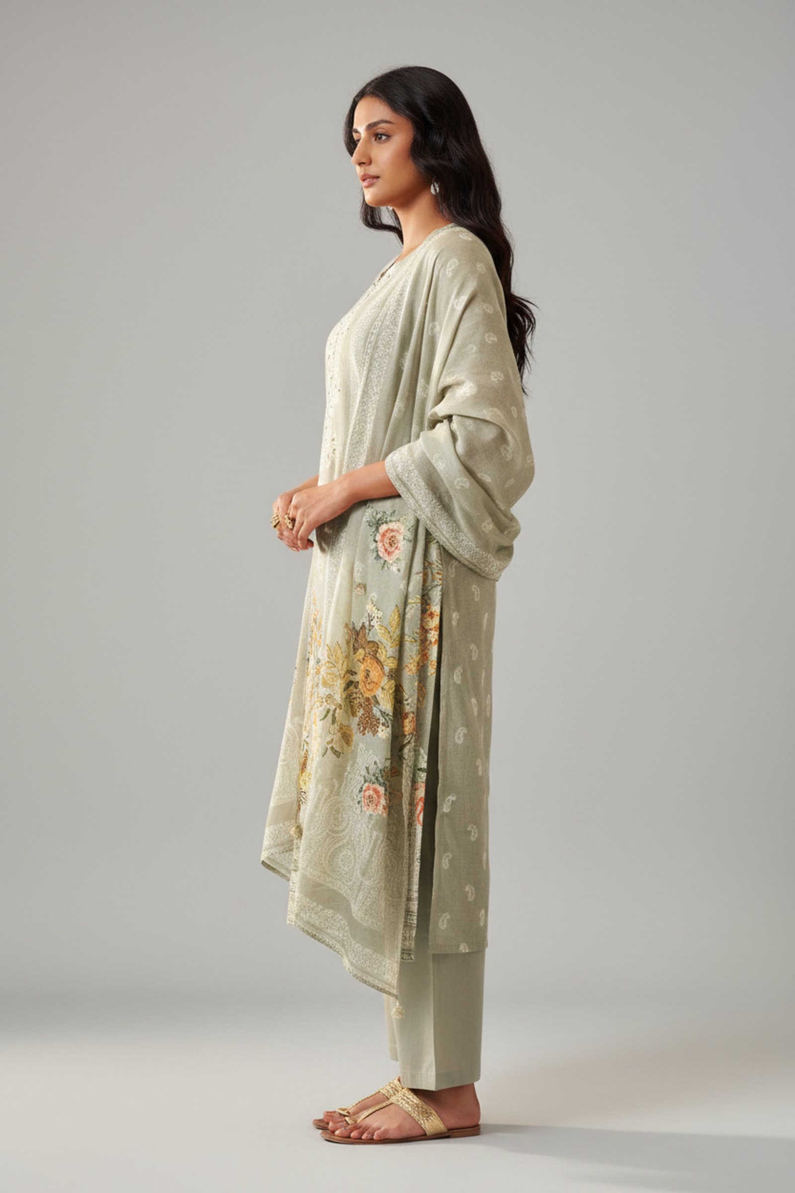 Sage Dune Cotton Linen Digital Printed Kurta Set