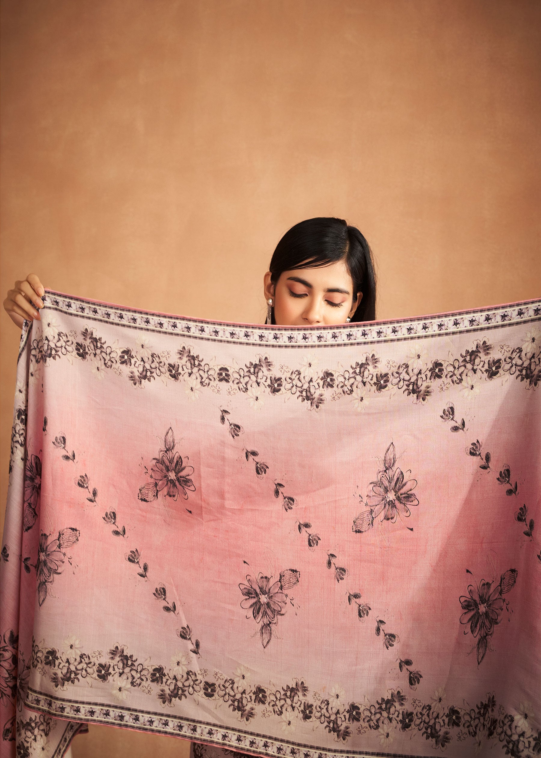 Zaraya Peach Digital Print Kurta Set