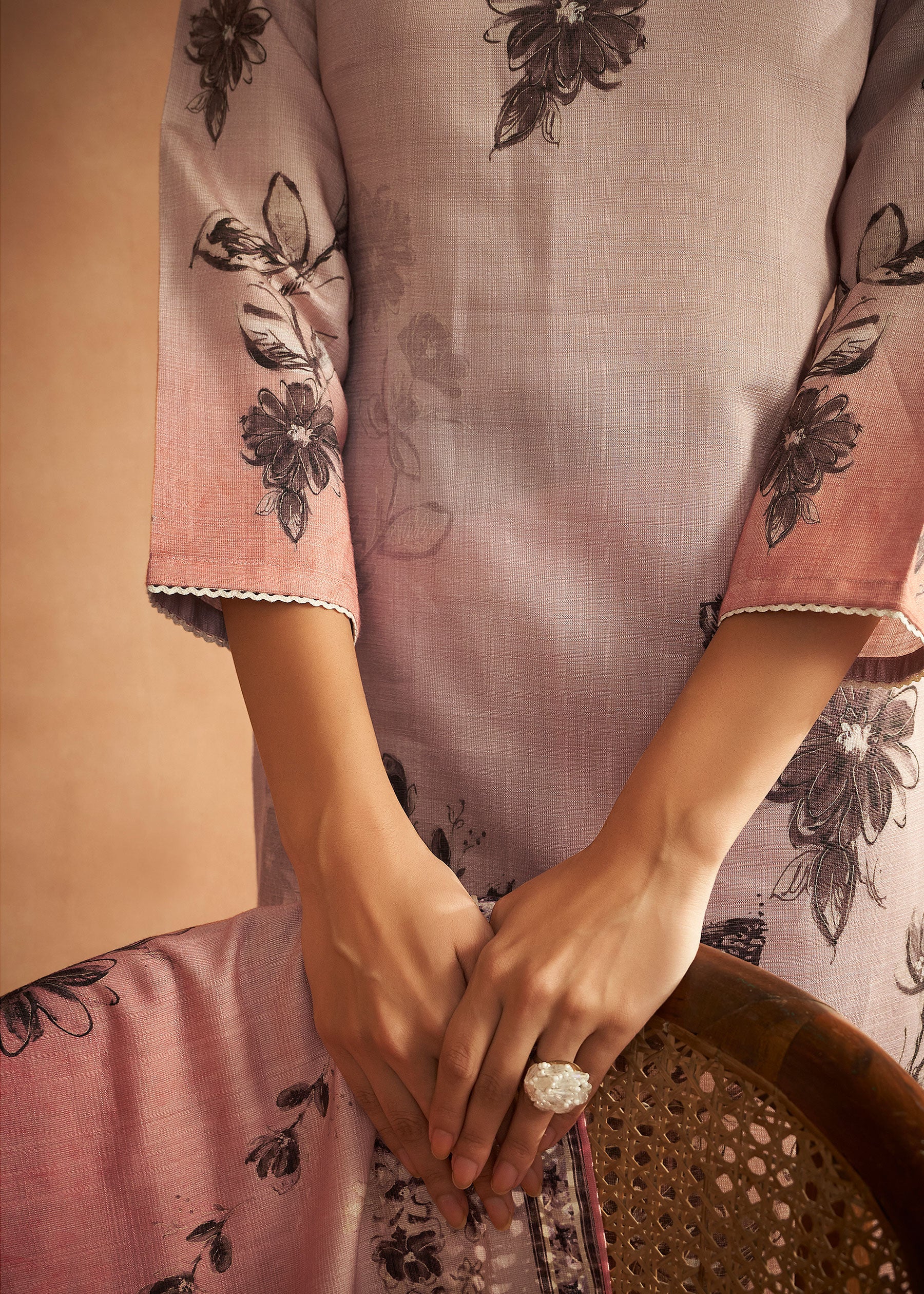 Zaraya Peach Digital Print Kurta Set