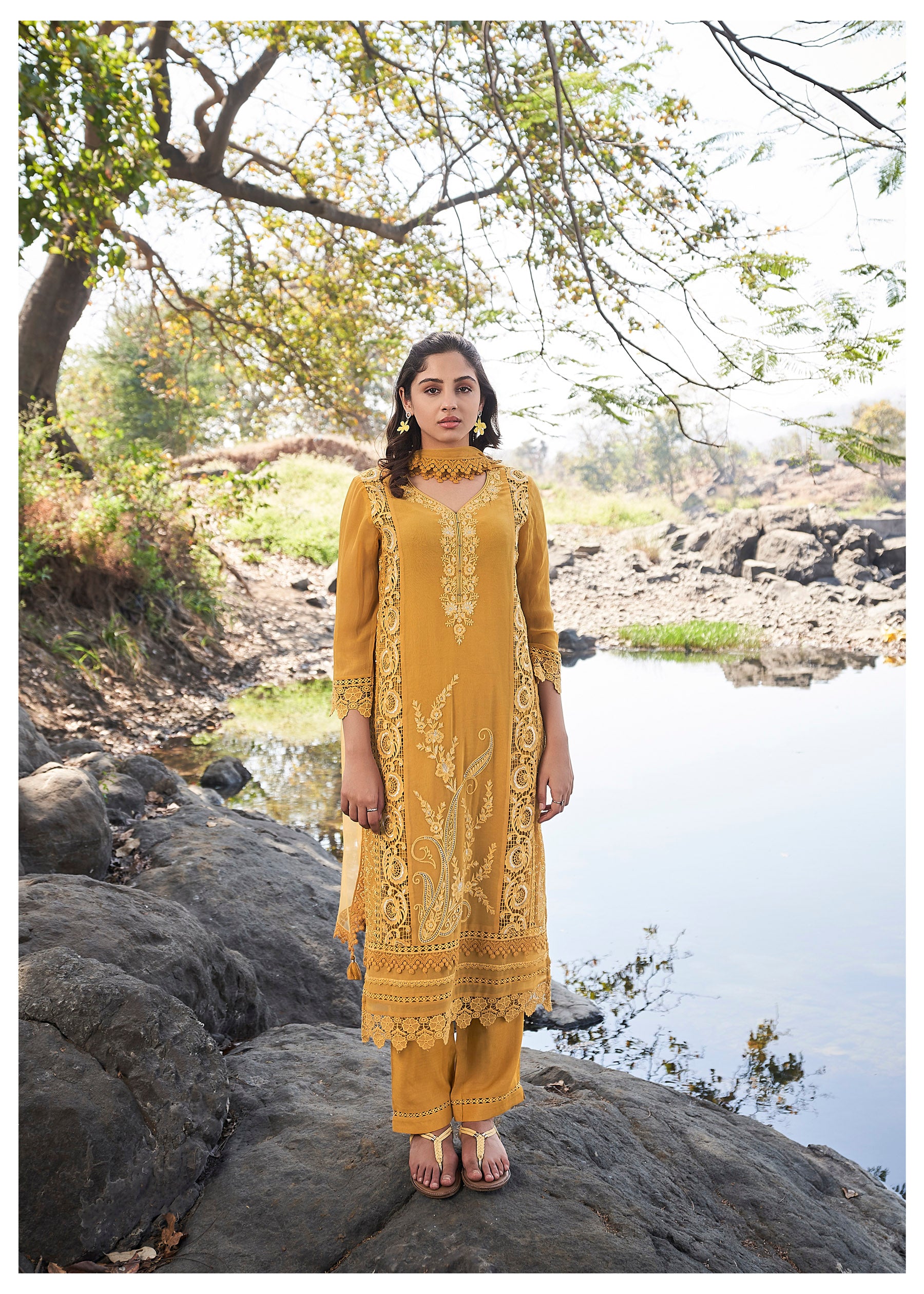 Organza Touch Mustard Georgette Set