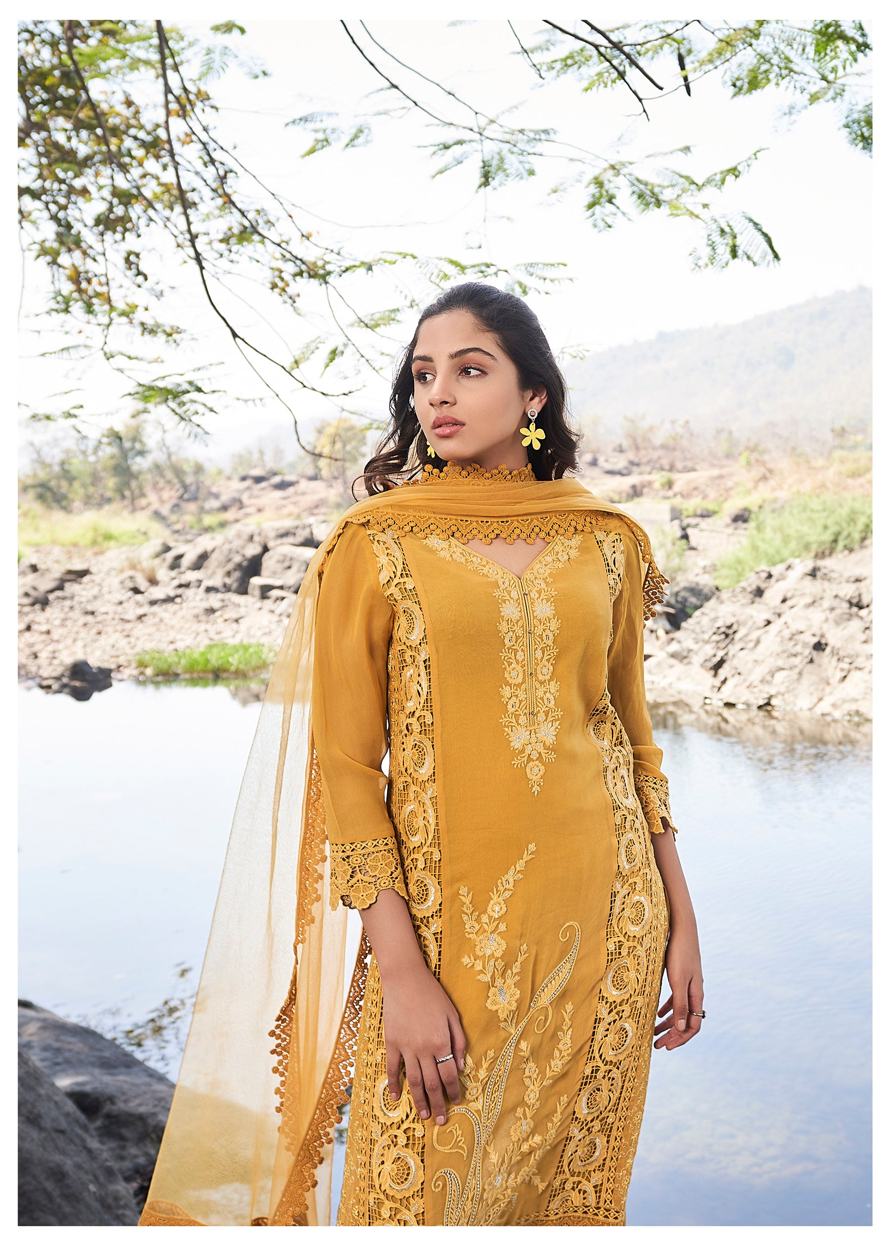 Organza Touch Mustard Georgette Set