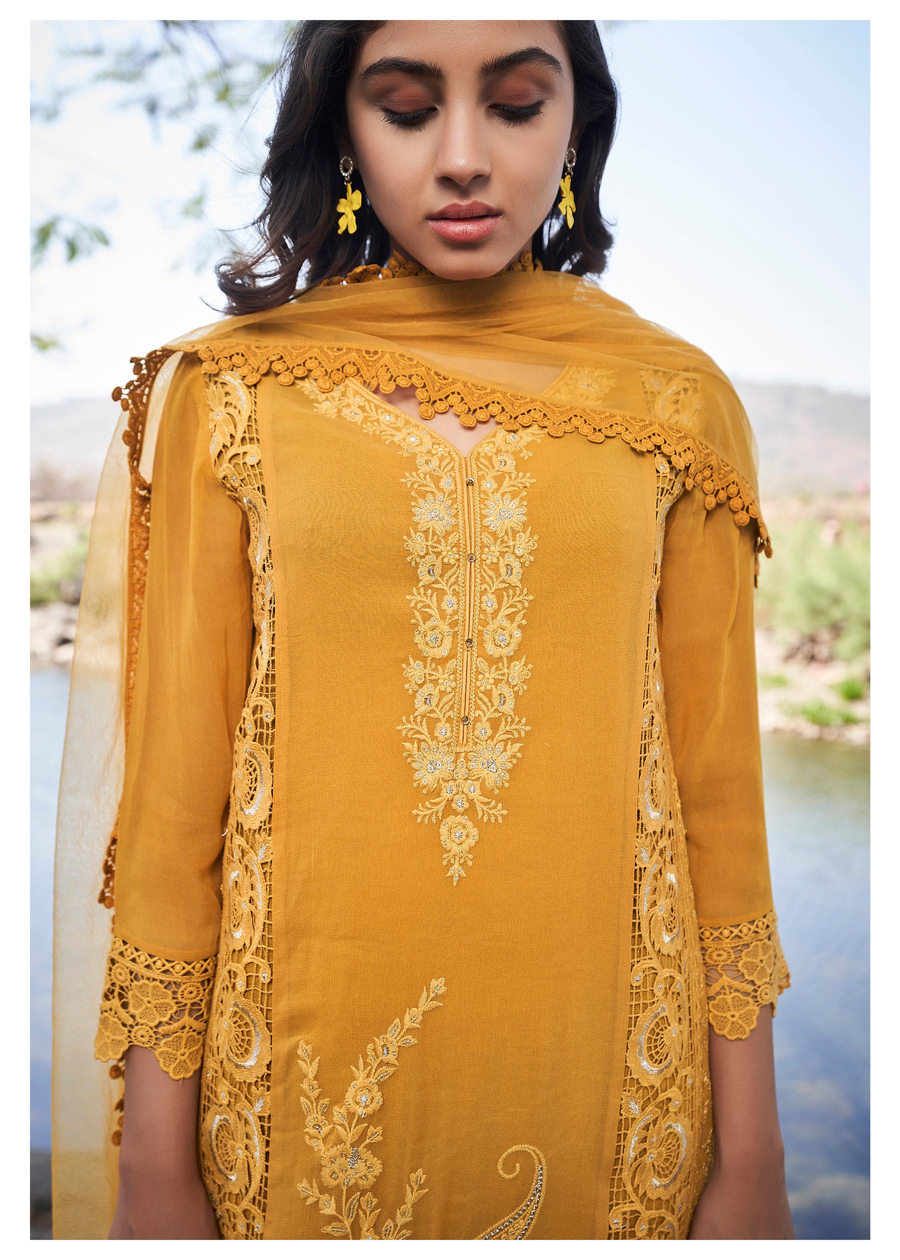 Organza Touch Mustard Georgette Set