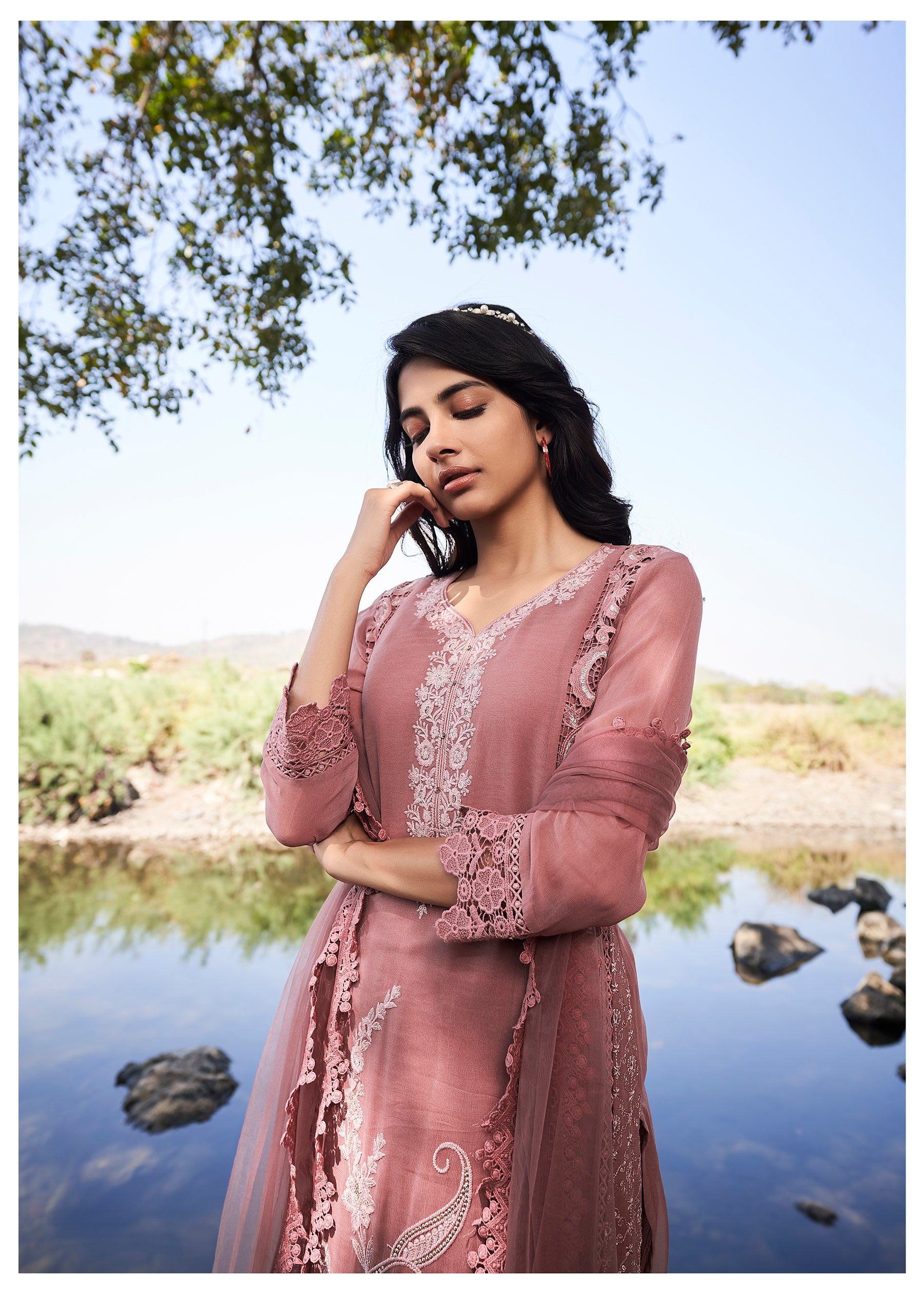 Luxe Wine Embroidered Georgette Set