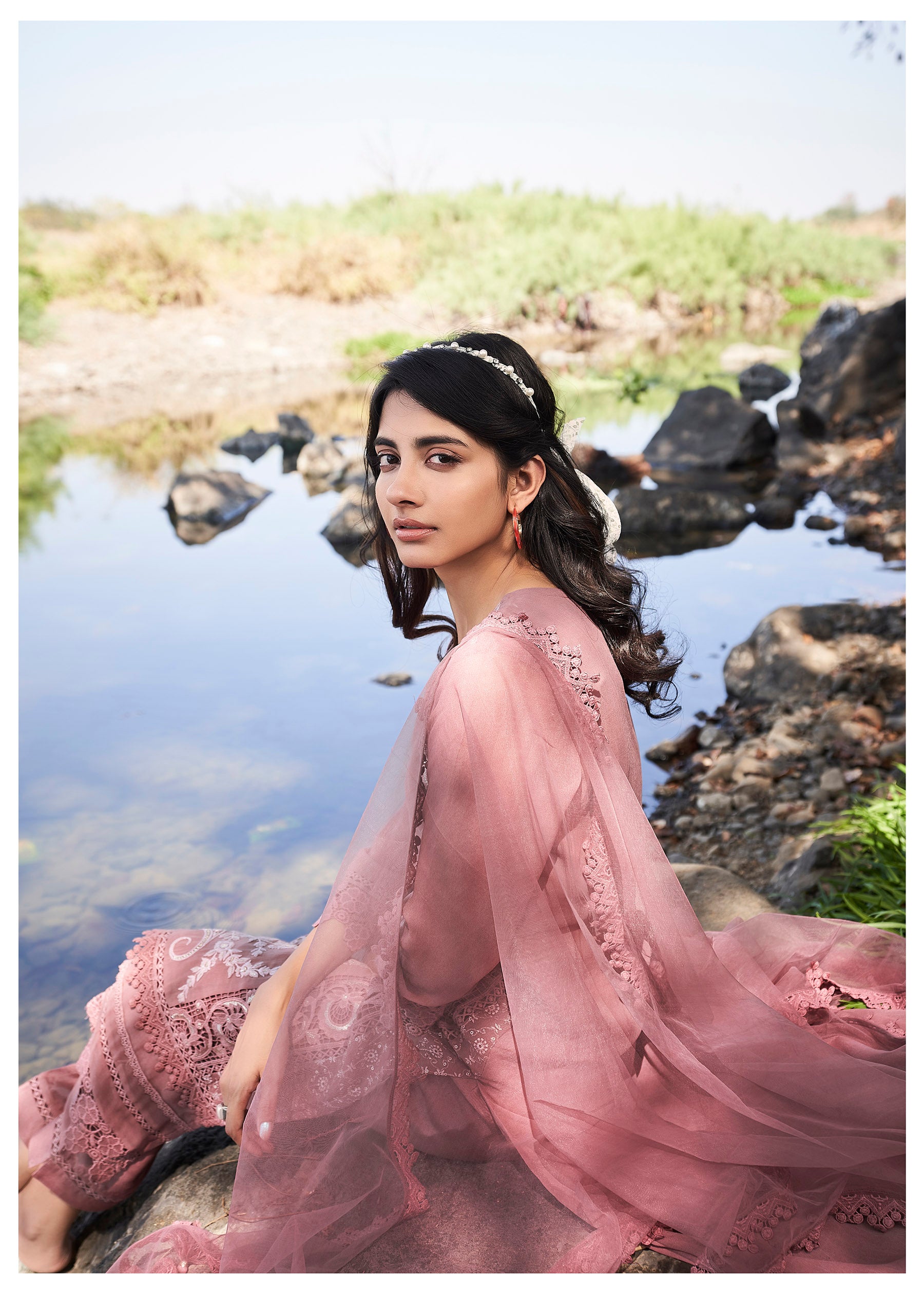 Luxe Wine Embroidered Georgette Set