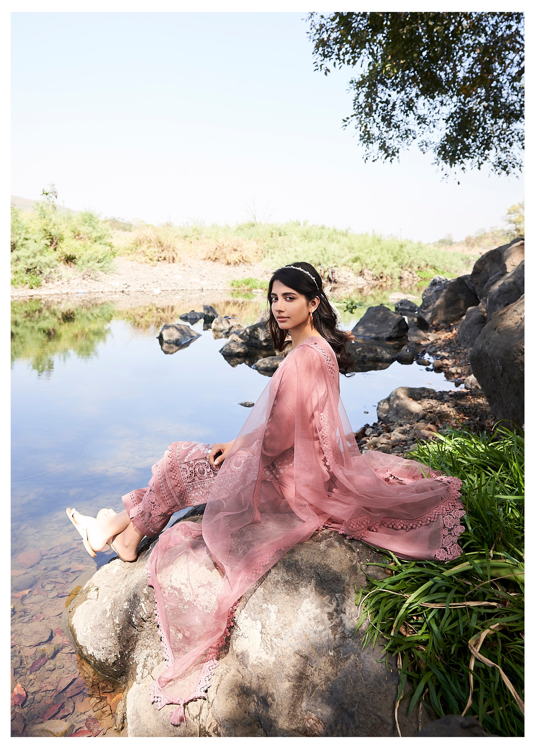Luxe Wine Embroidered Georgette Set