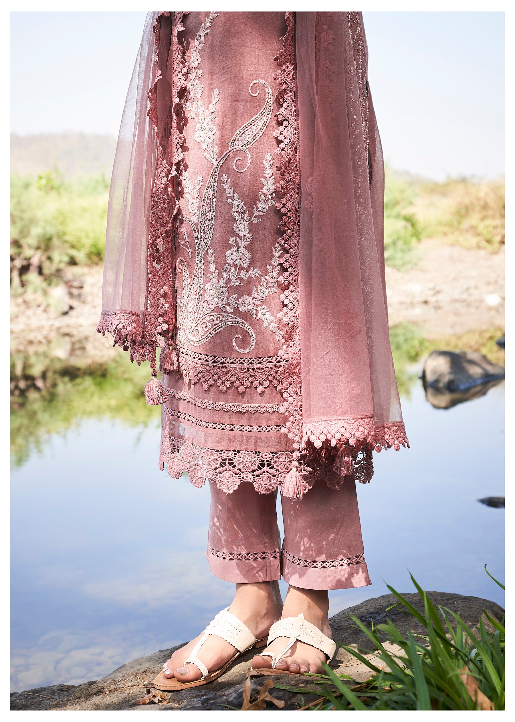 Luxe Wine Embroidered Georgette Set