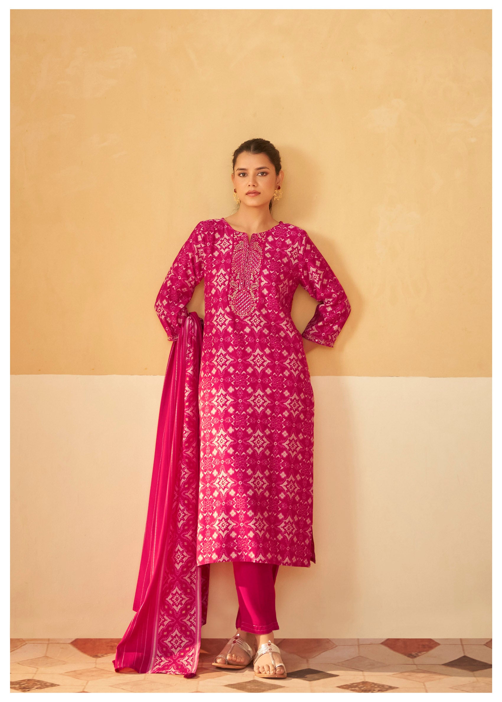 Rosy Radiance Chanderi Silk Kurta Set