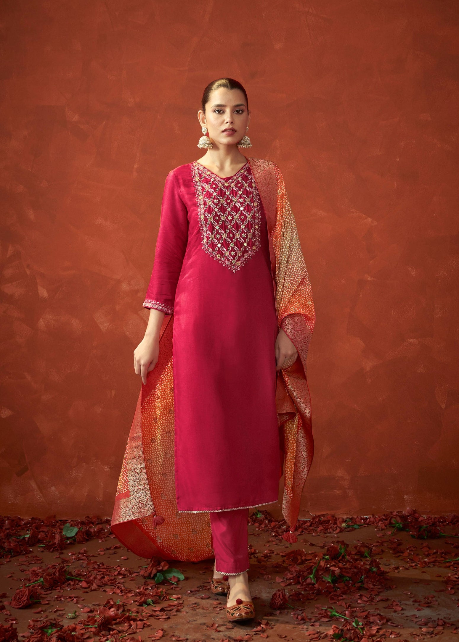 Red Royale Dola Silk Suit