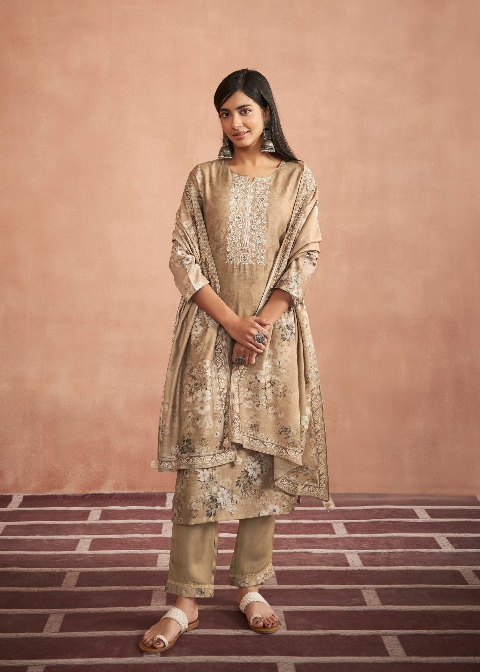 Regal Mustard Jacquard Kurta Set