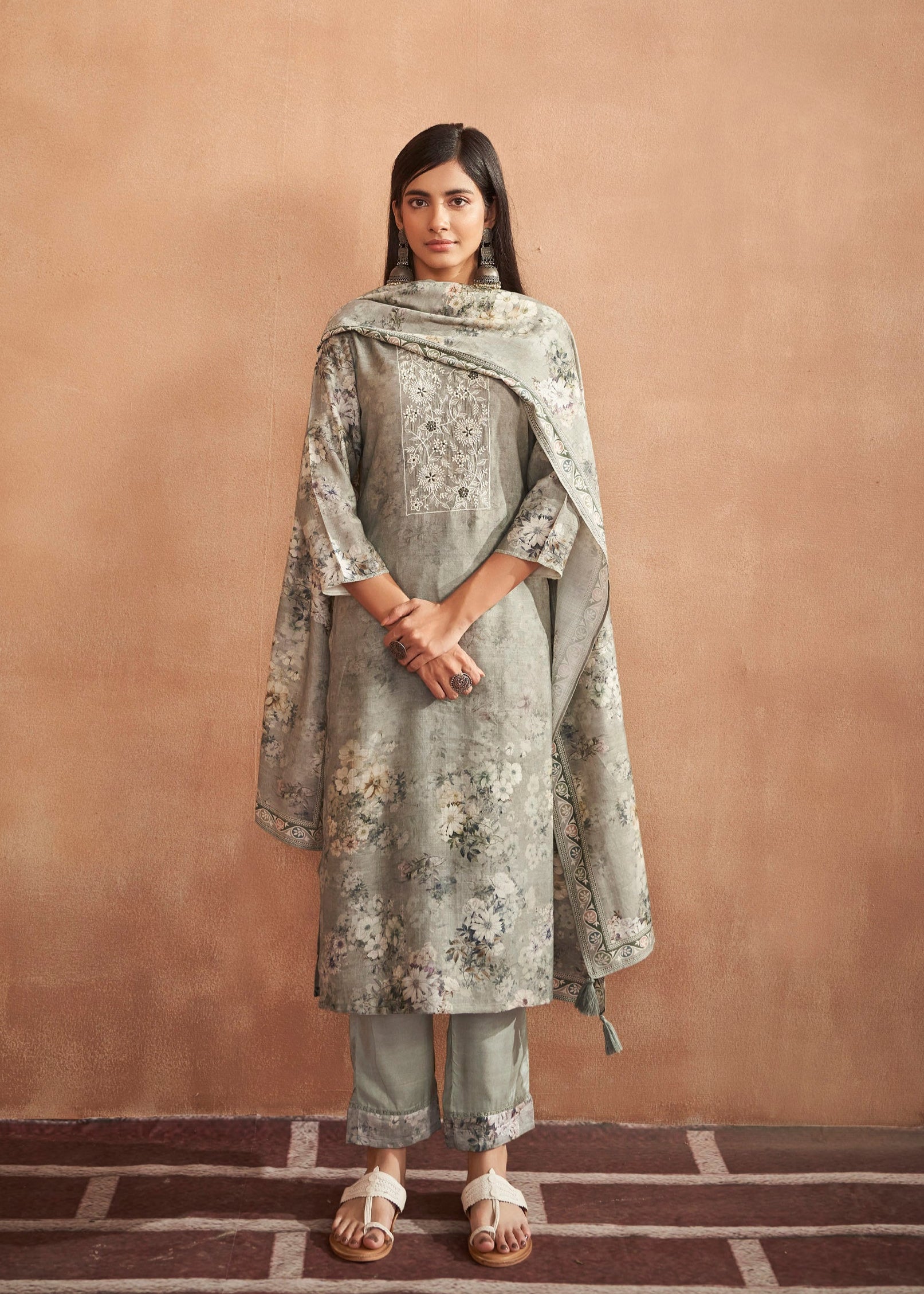 Woven Charm Grey Kurti Set