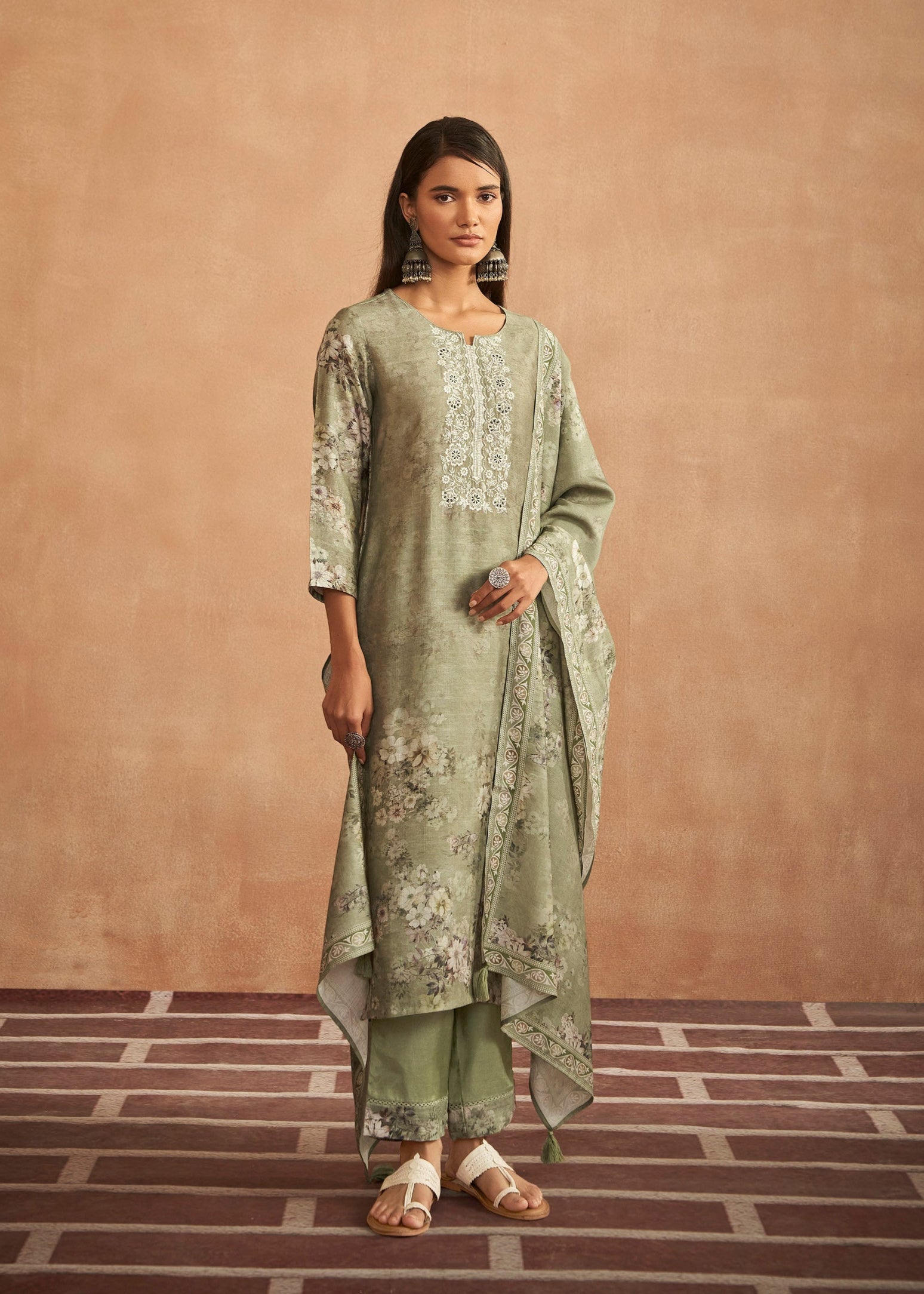 Elegant Pista Embroidery Ensemble