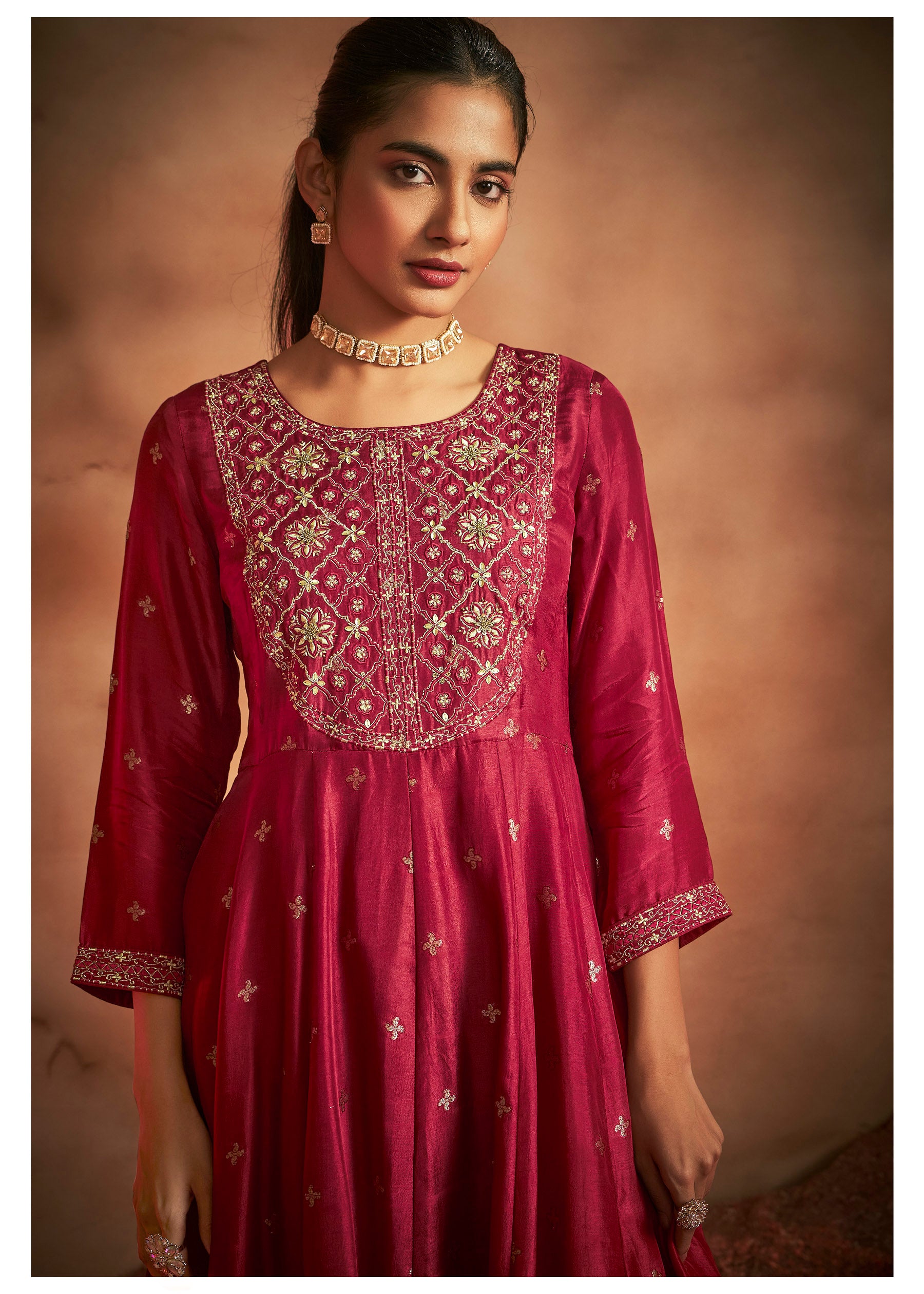 Peshwai Red Dola Anarkali Set