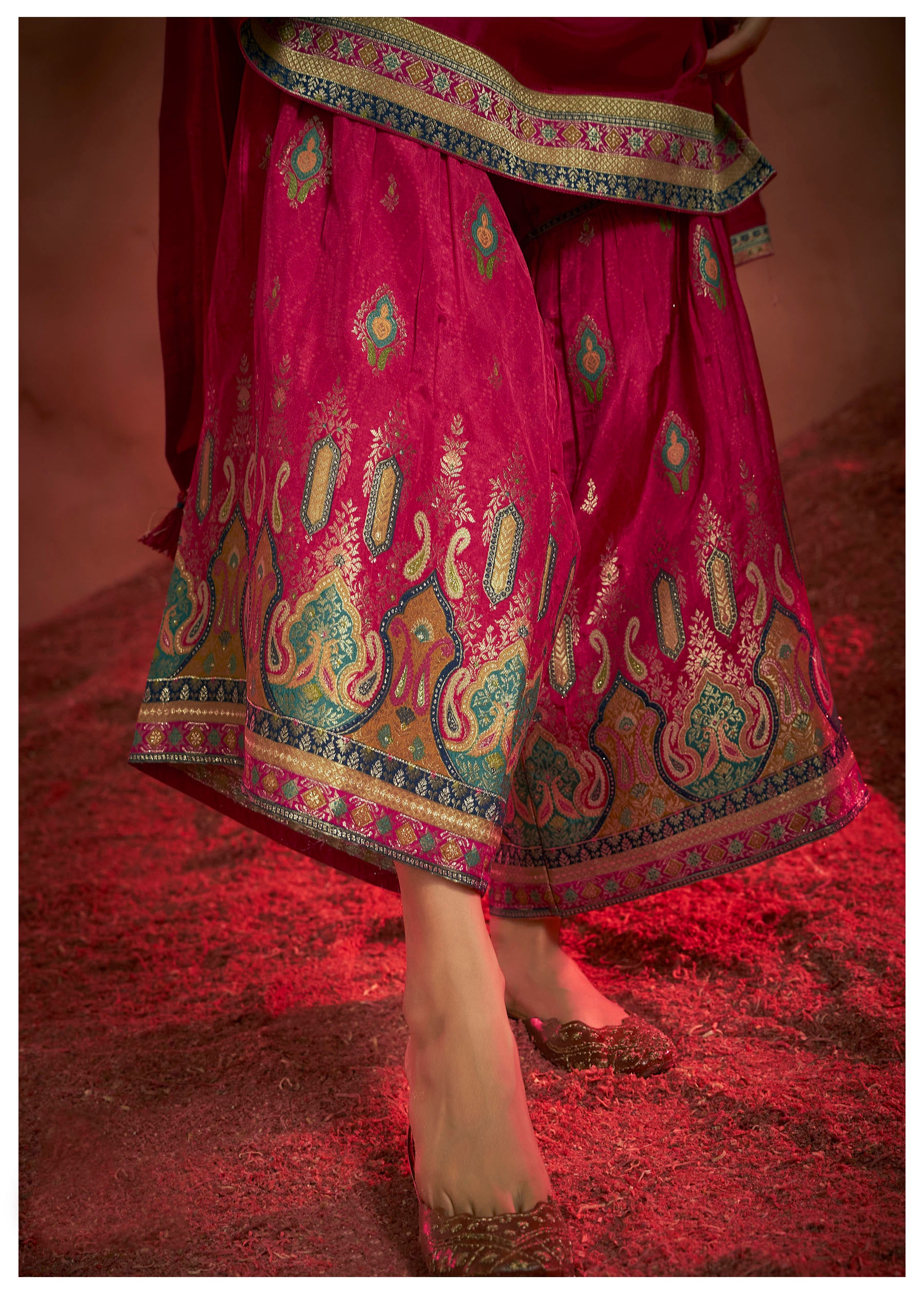 Scarvya Red Dola Silk Kurta Set