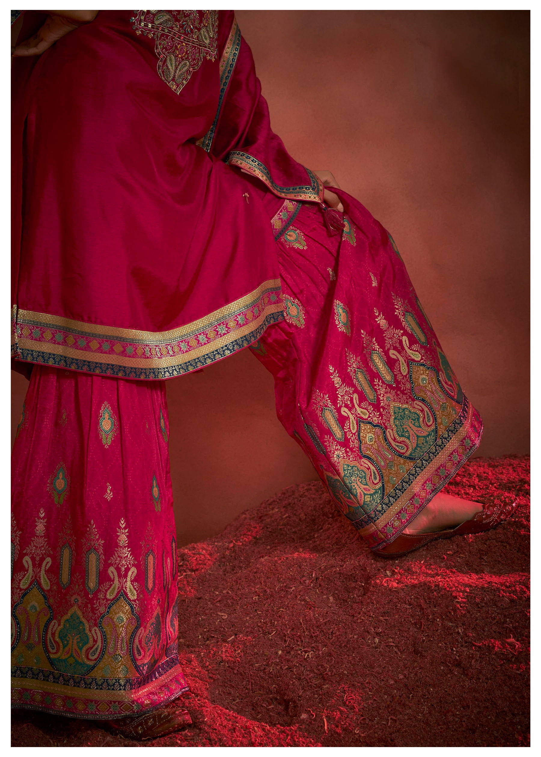 Scarvya Red Dola Silk Kurta Set
