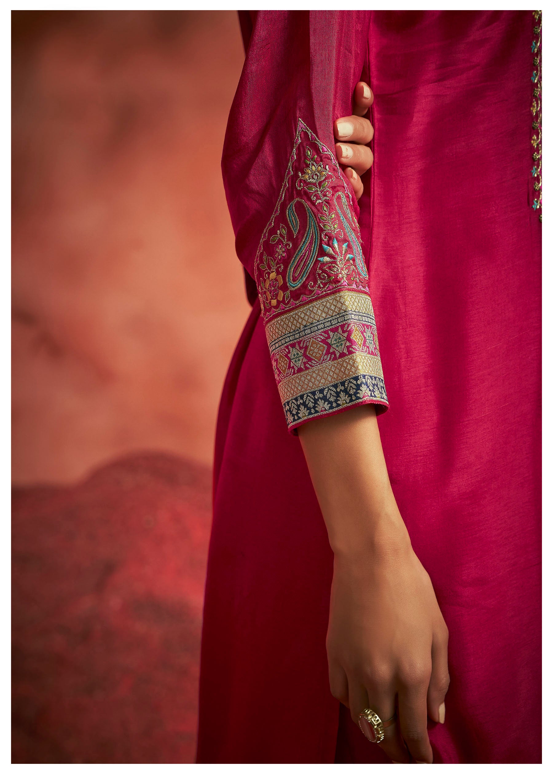 Scarvya Red Dola Silk Kurta Set
