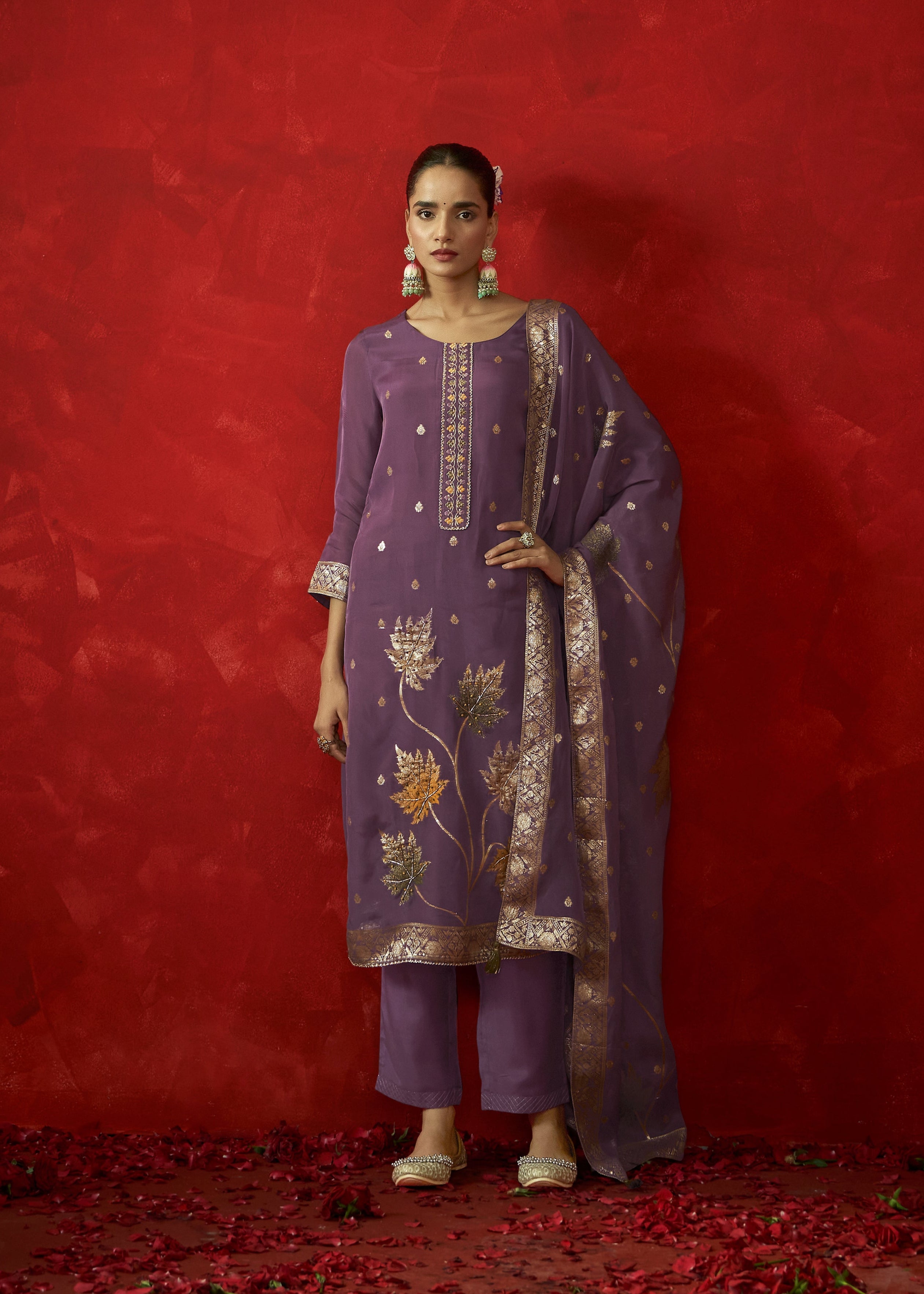 Royal Plum Organza Jacquard Ensemble