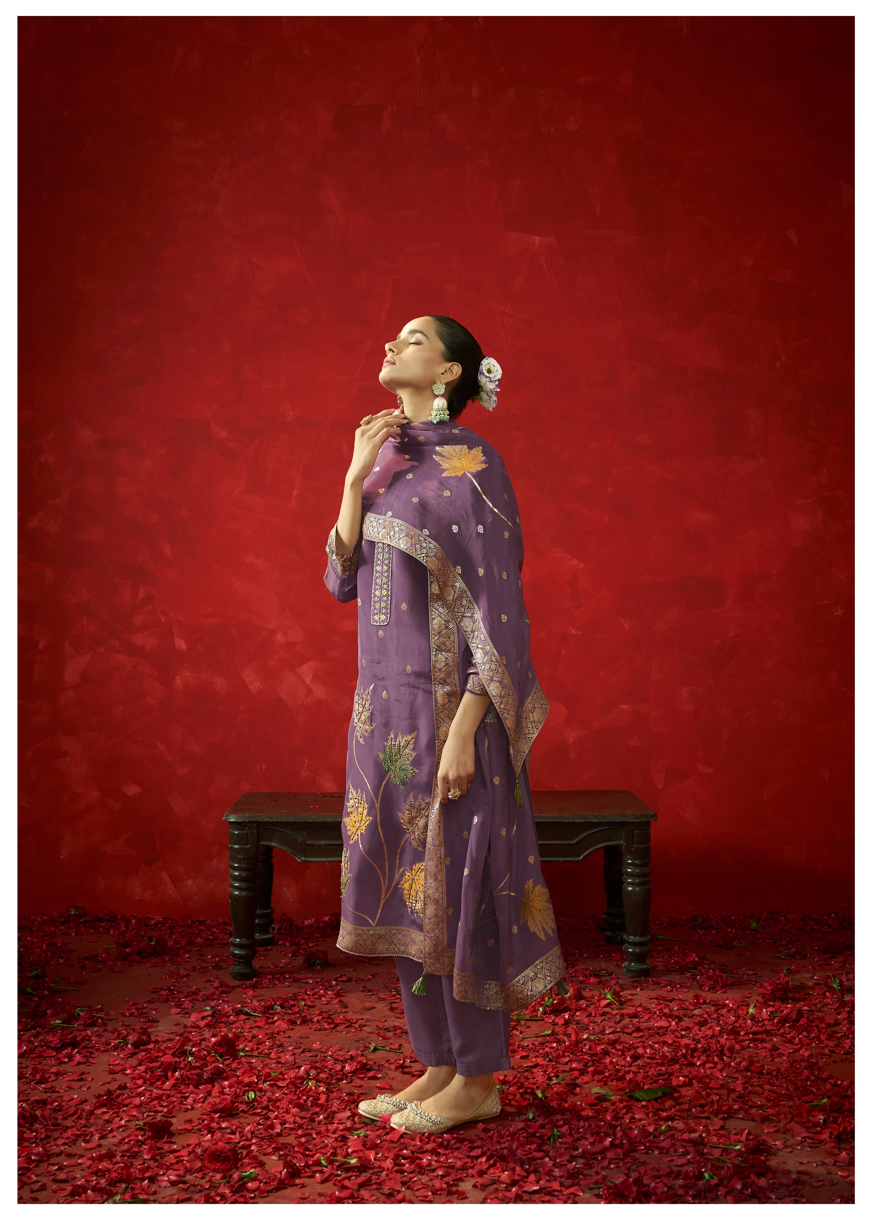 Royal Plum Organza Jacquard Ensemble