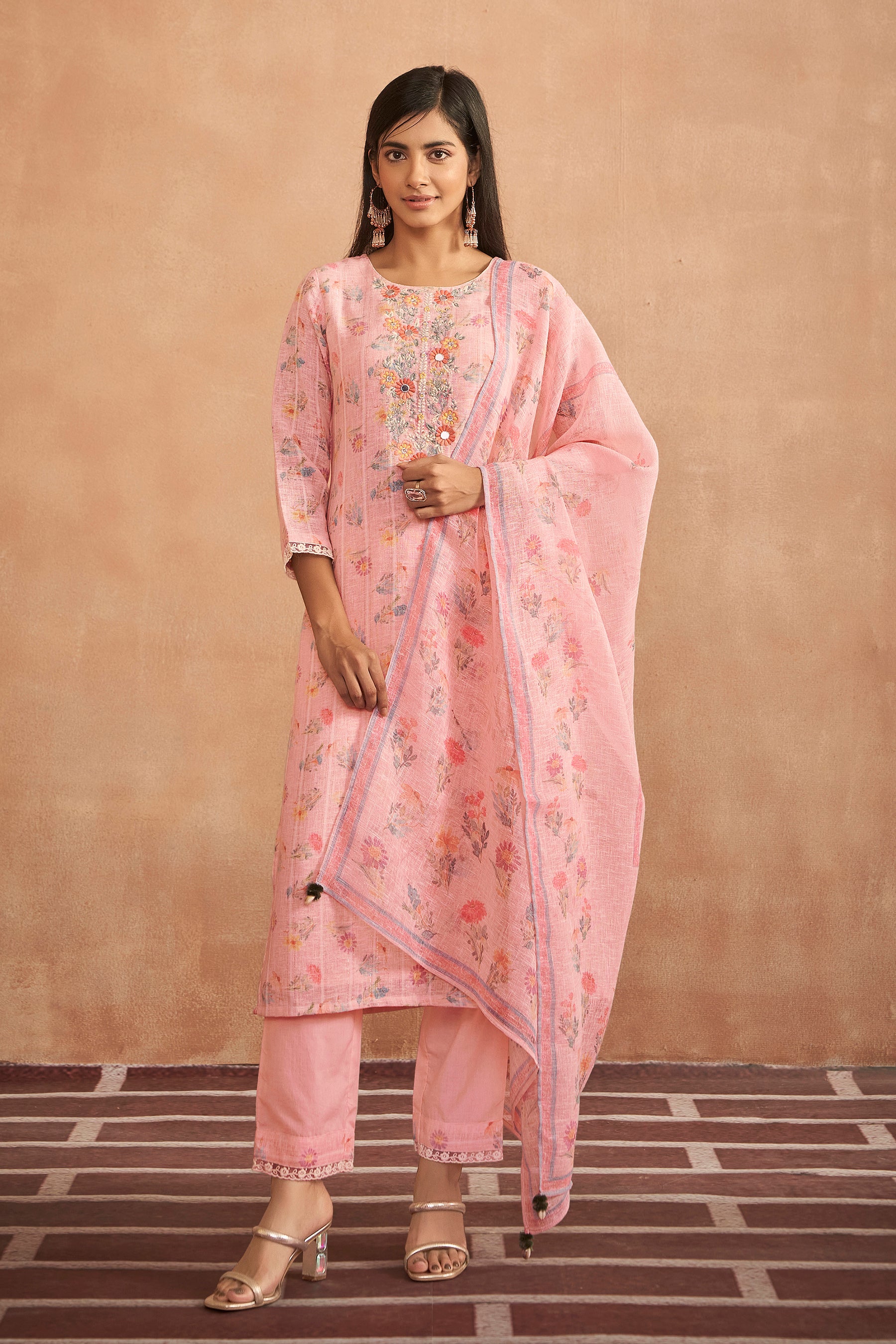 Petal Pink Cotton Linen Kurta Set