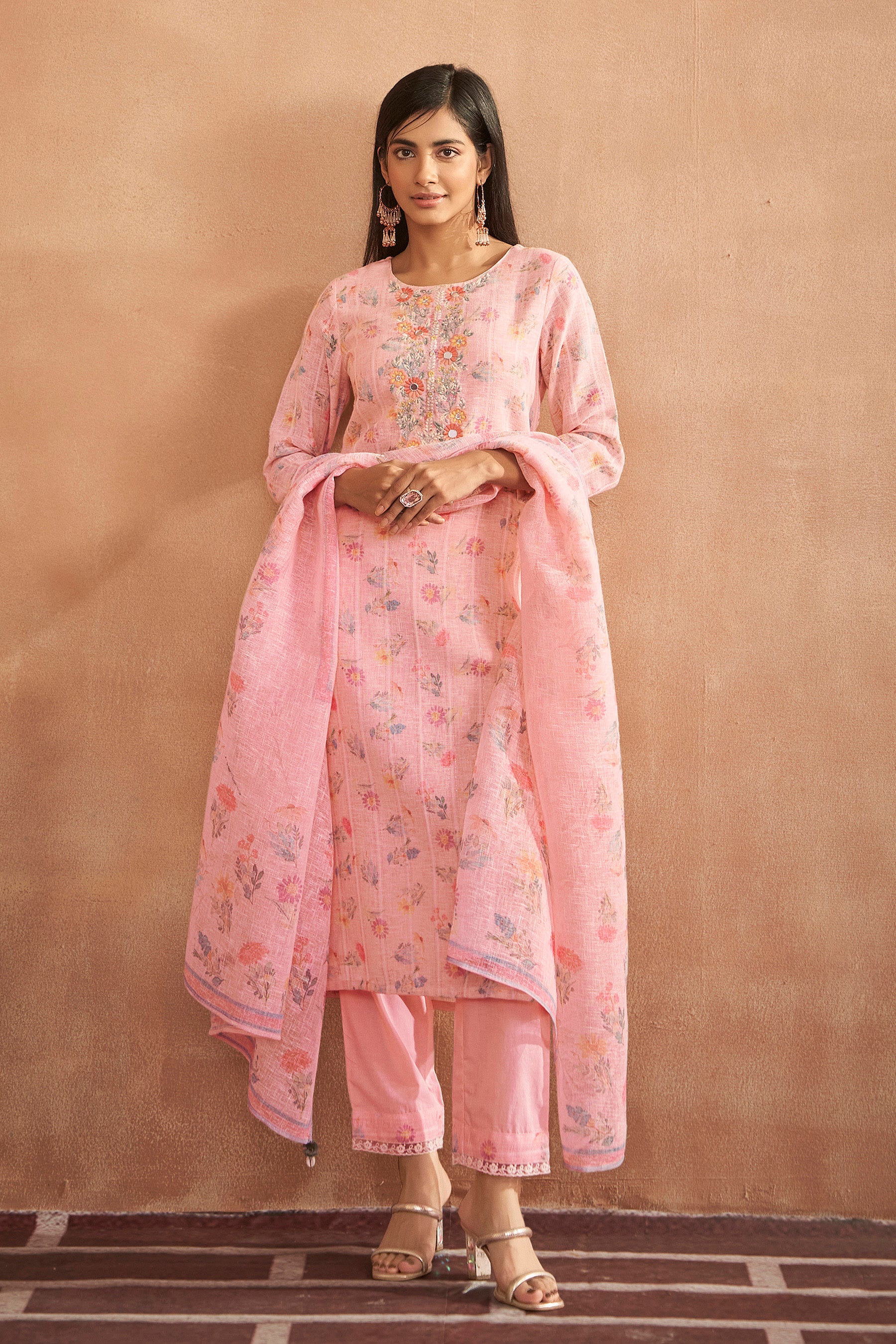 Petal Pink Cotton Linen Kurta Set