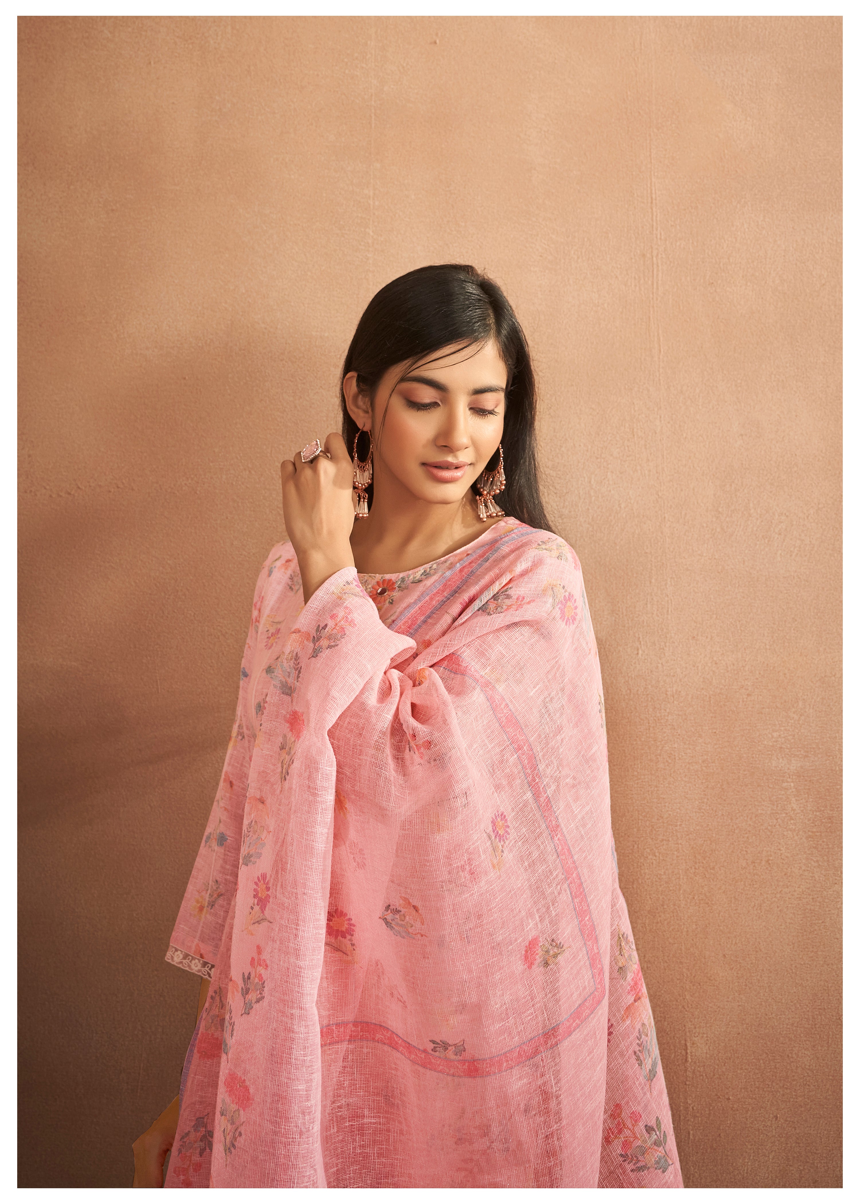 Embroidered Pink Cotton Linen Ensemble
